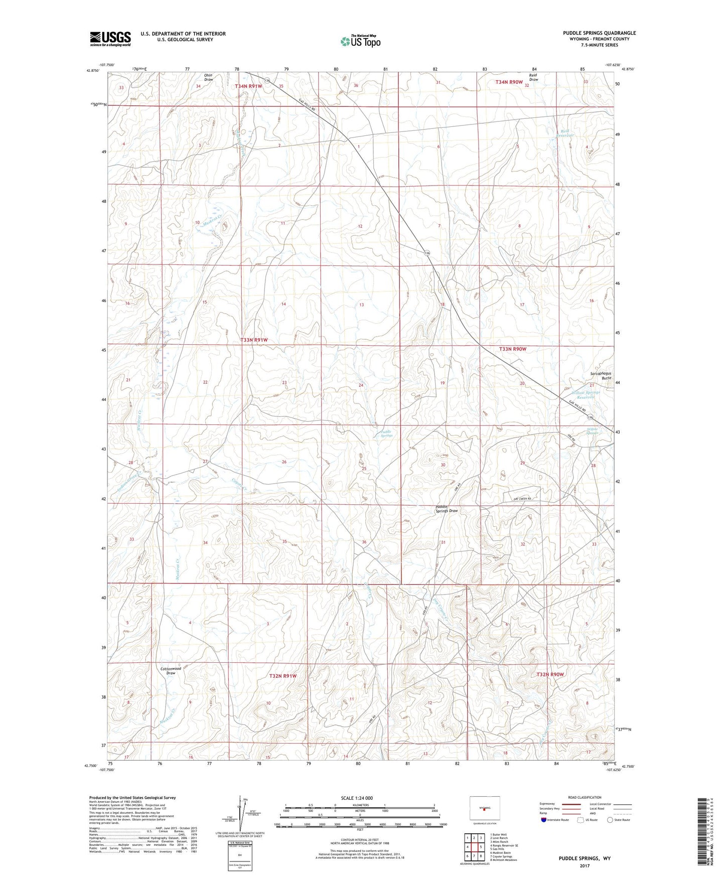 Puddle Springs Wyoming US Topo Map Image