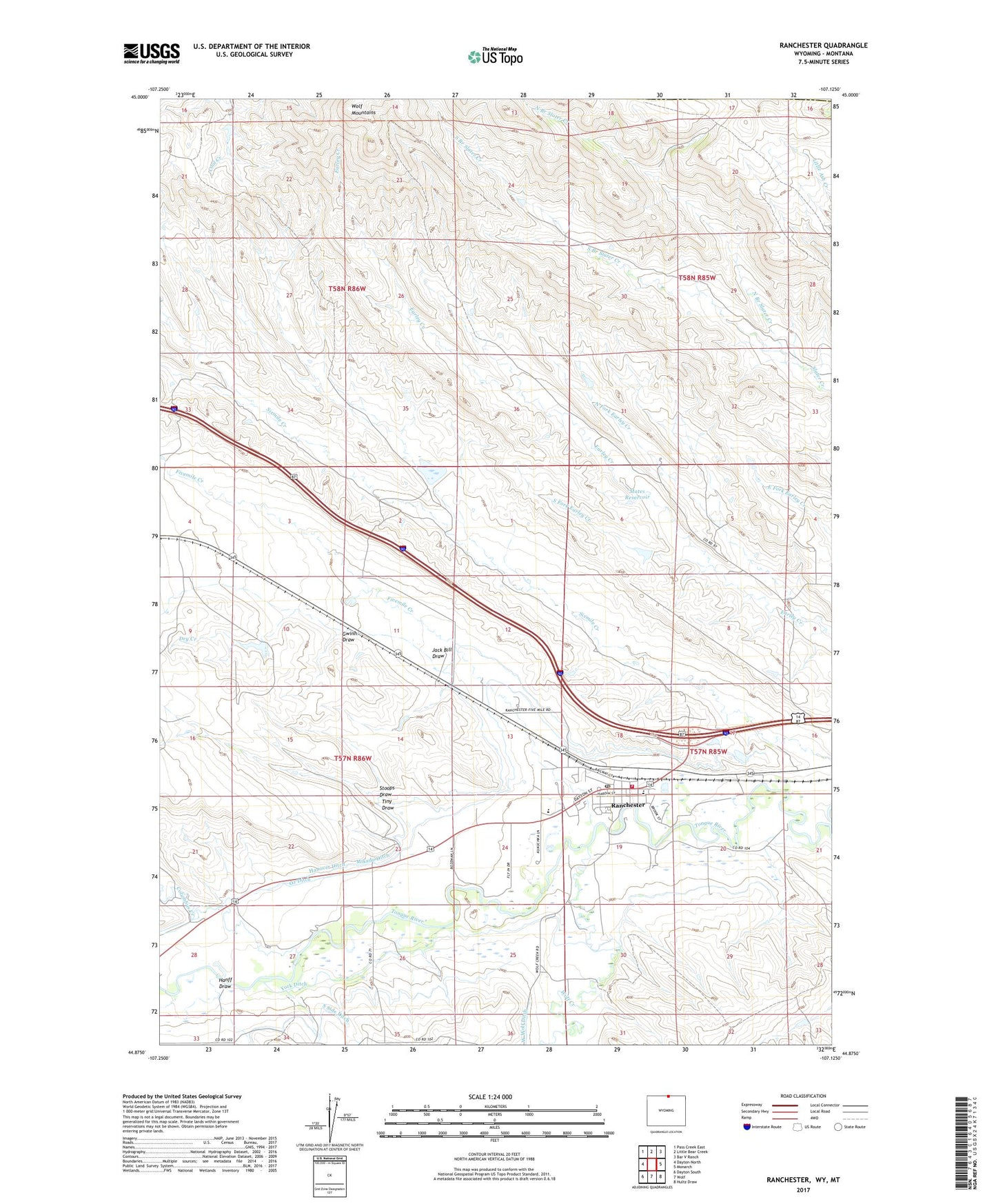Ranchester Wyoming US Topo Map Image
