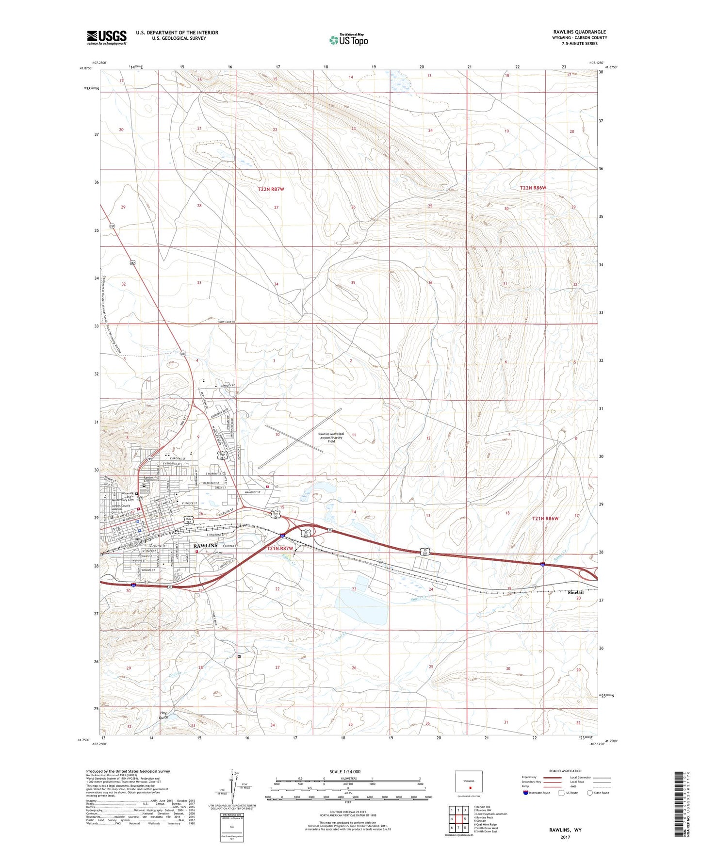 Rawlins Wyoming US Topo Map Image