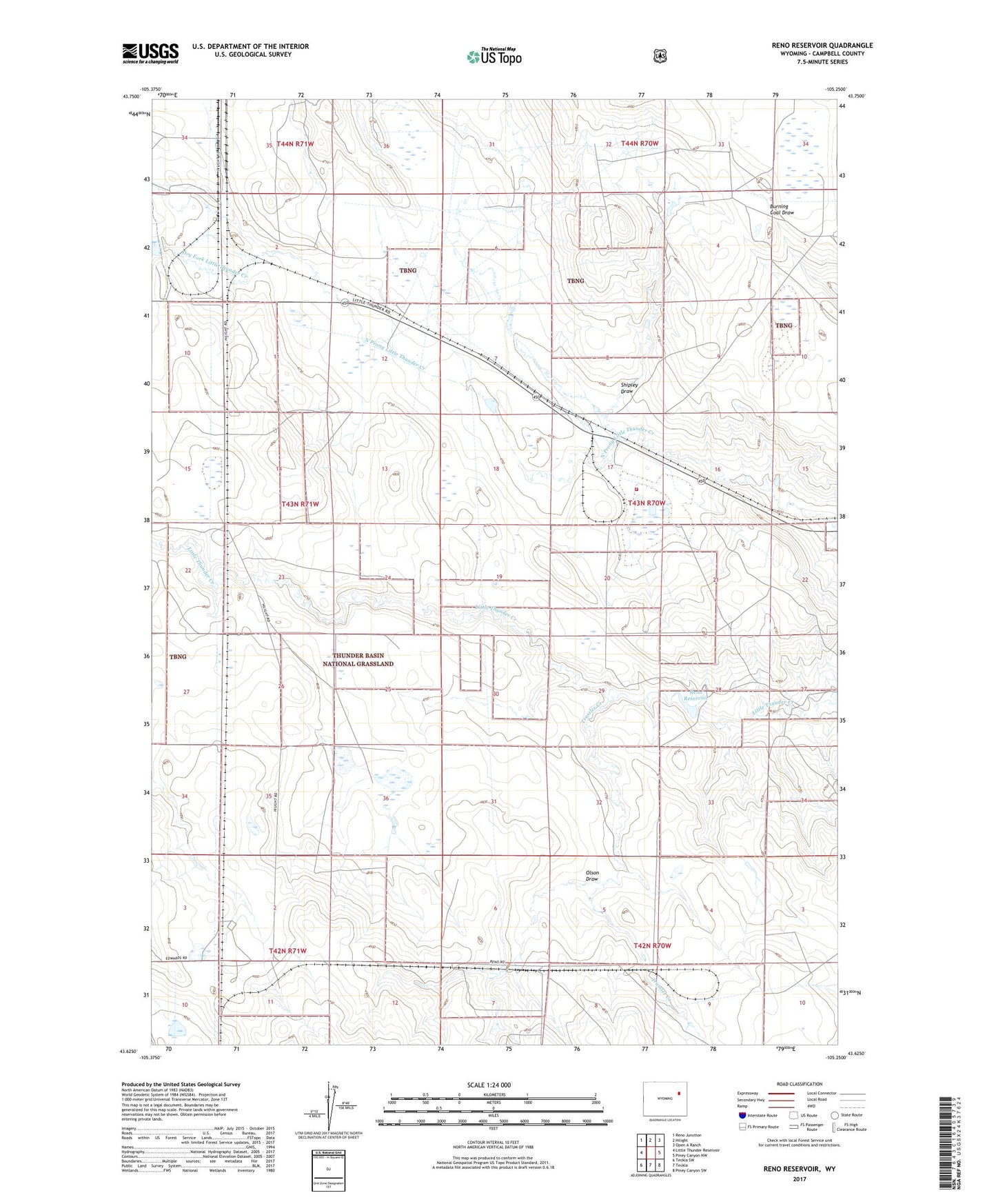 Reno Reservoir Wyoming US Topo Map Image