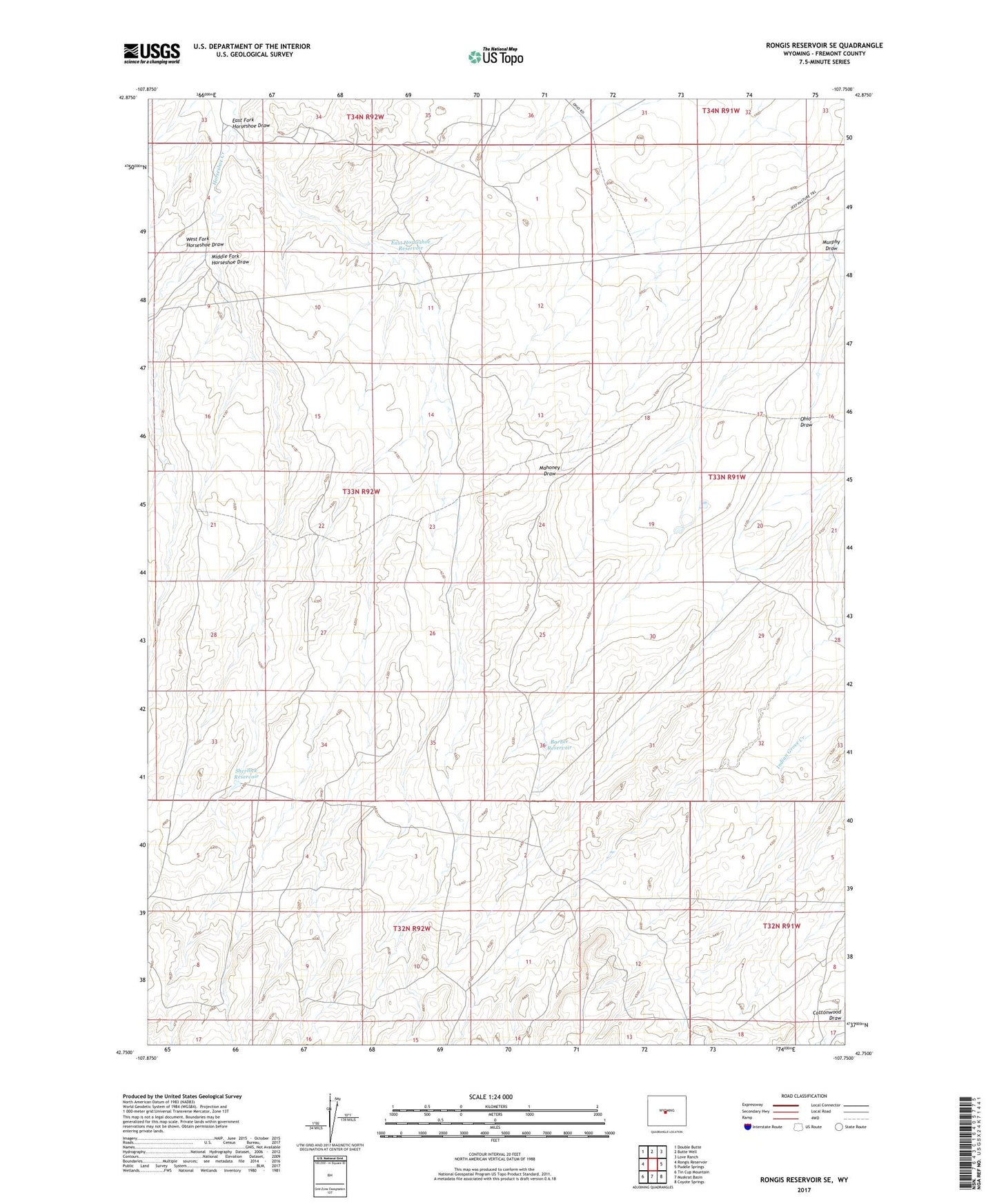 Rongis Reservoir SE Wyoming US Topo Map Image