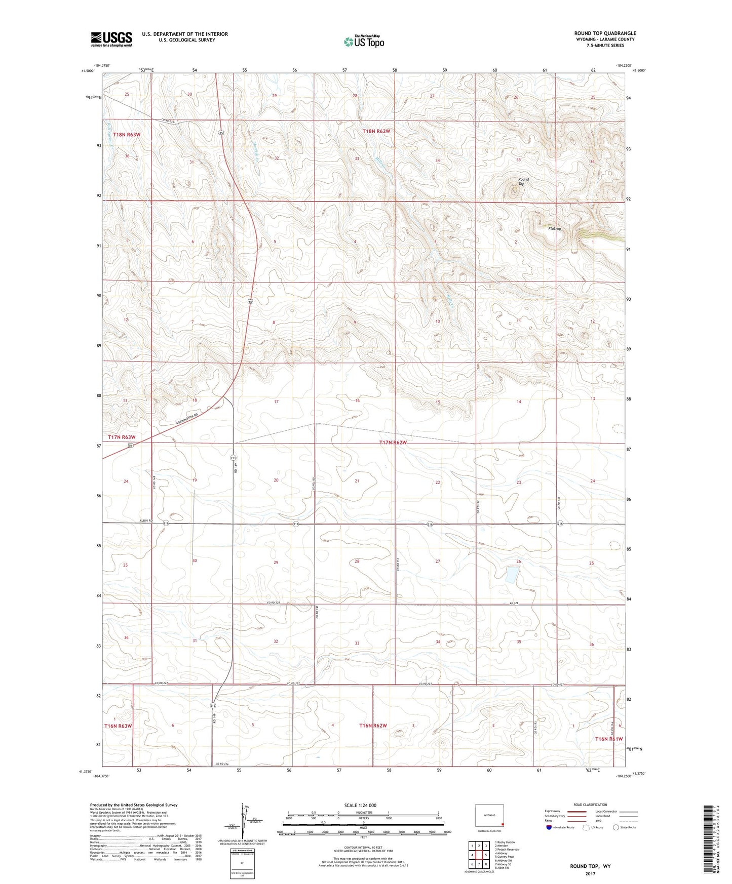 Round Top Wyoming US Topo Map Image