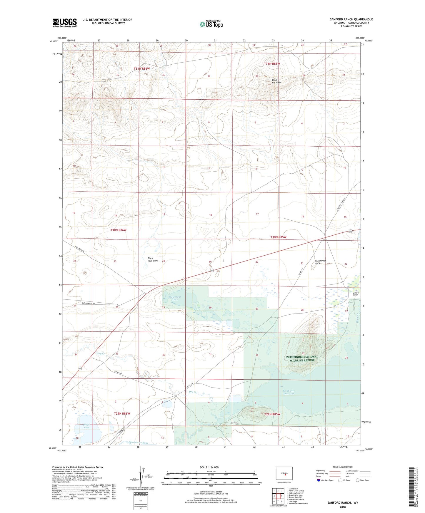 Sanford Ranch Wyoming US Topo Map Image