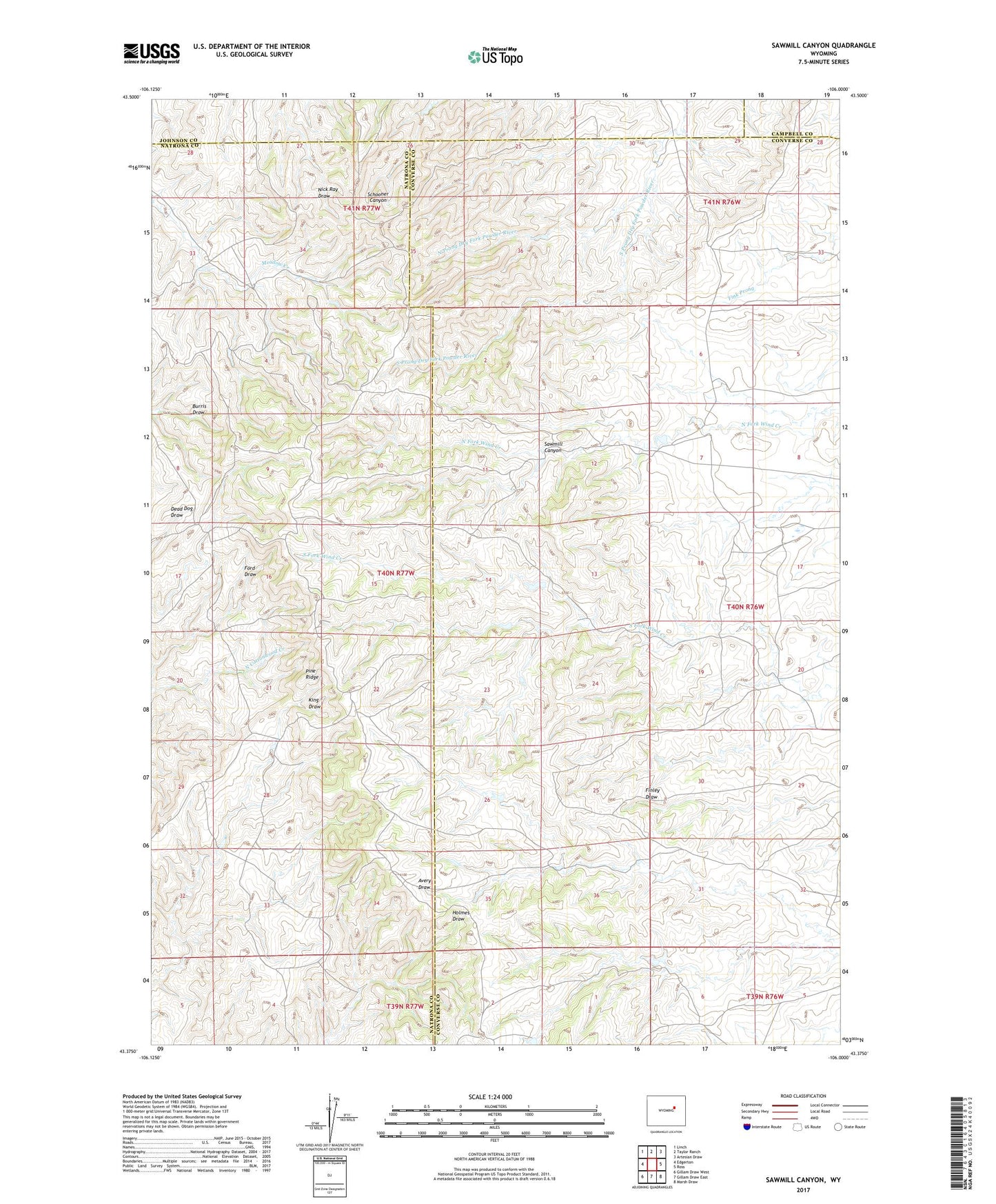 Sawmill Canyon Wyoming US Topo Map Image