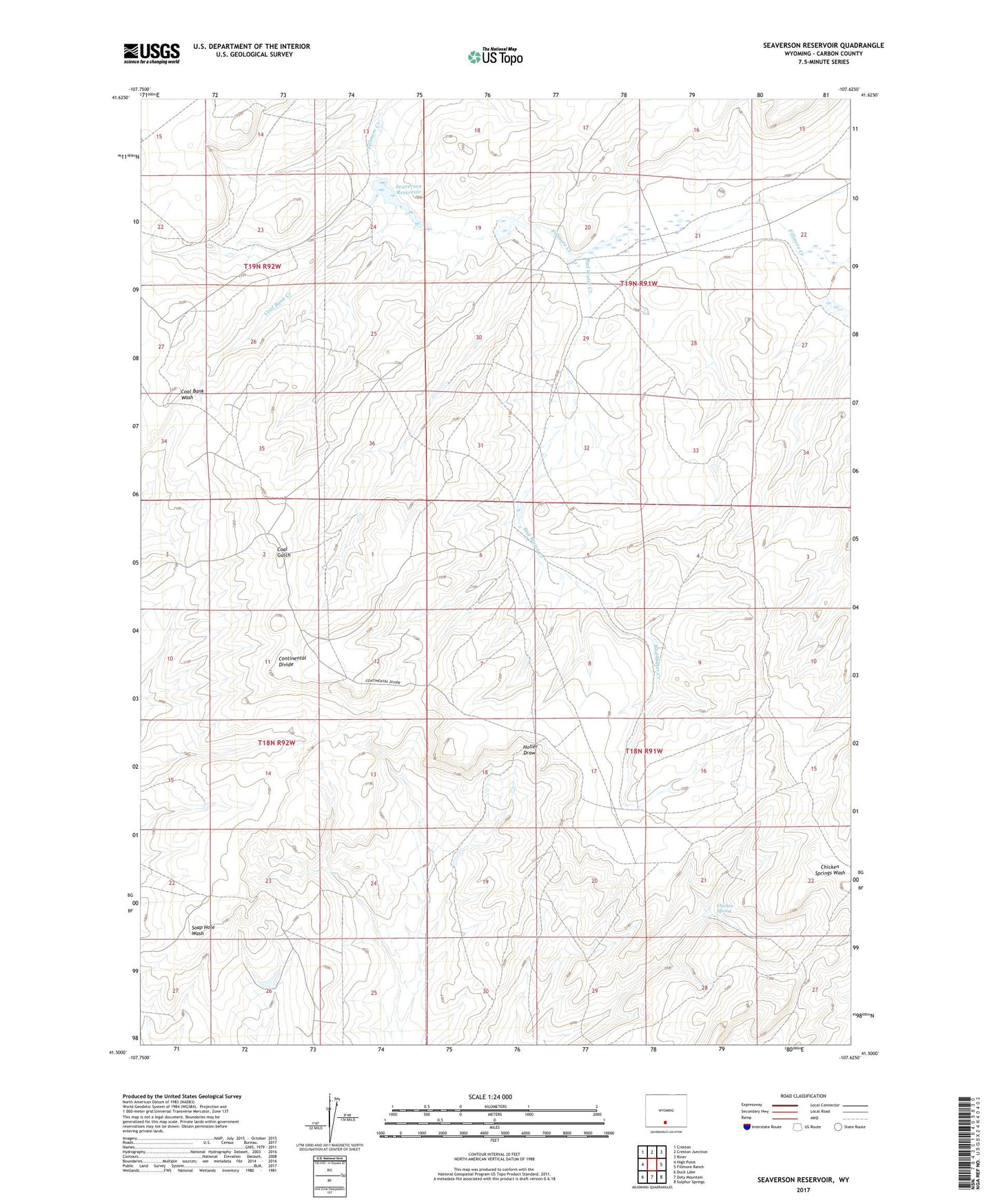 Seaverson Reservoir Wyoming US Topo Map Image