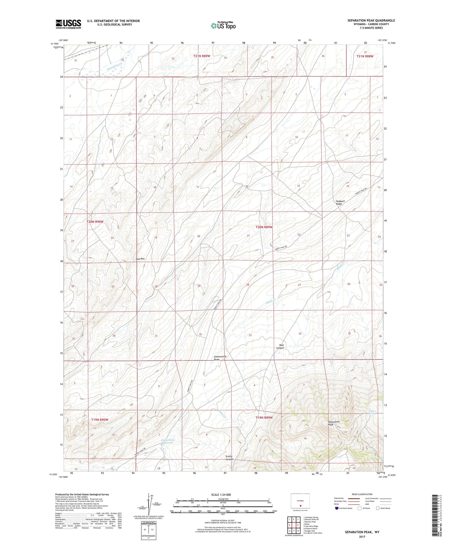 Separation Peak Wyoming US Topo Map Image