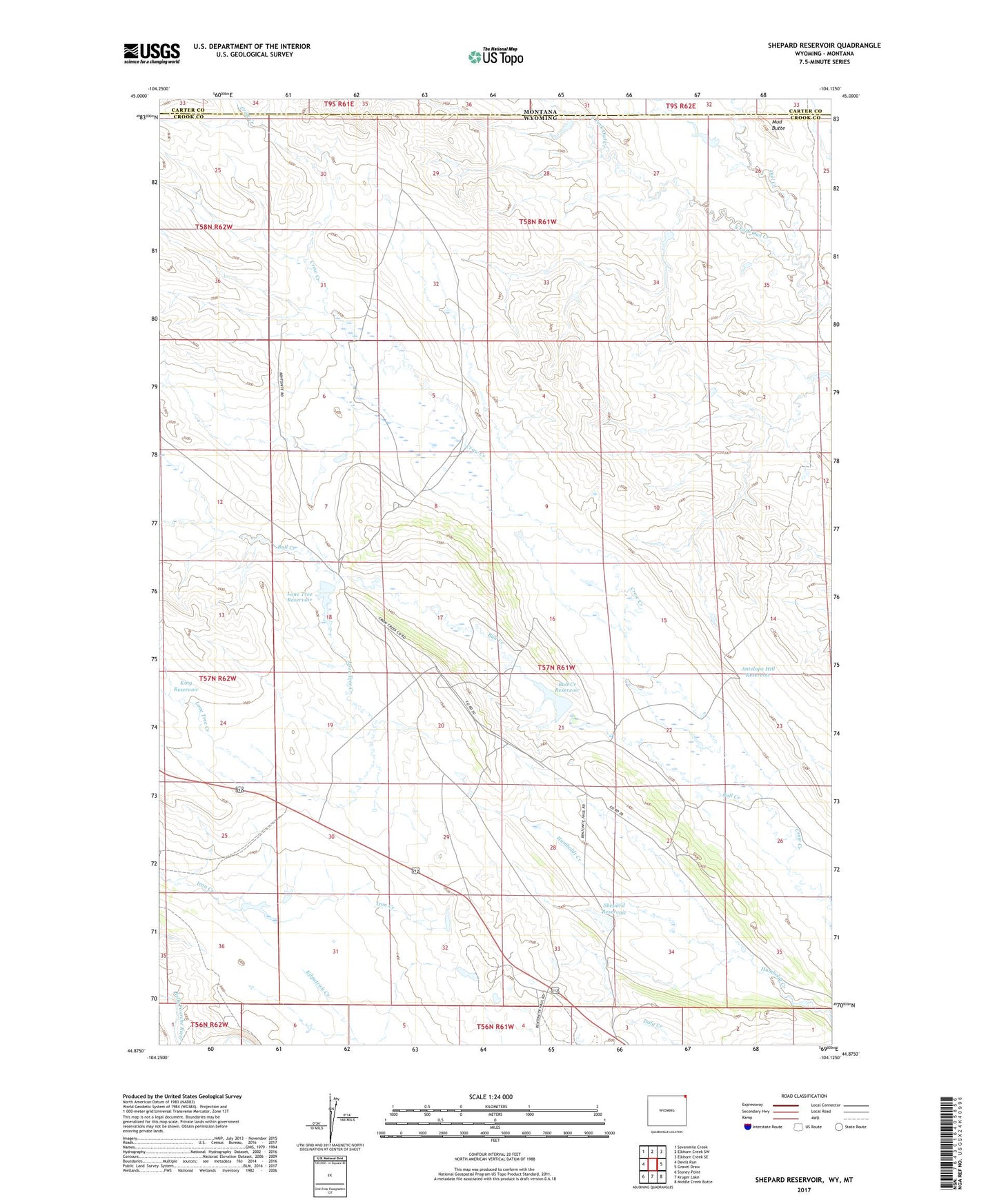 Shepard Reservoir Wyoming US Topo Map Image