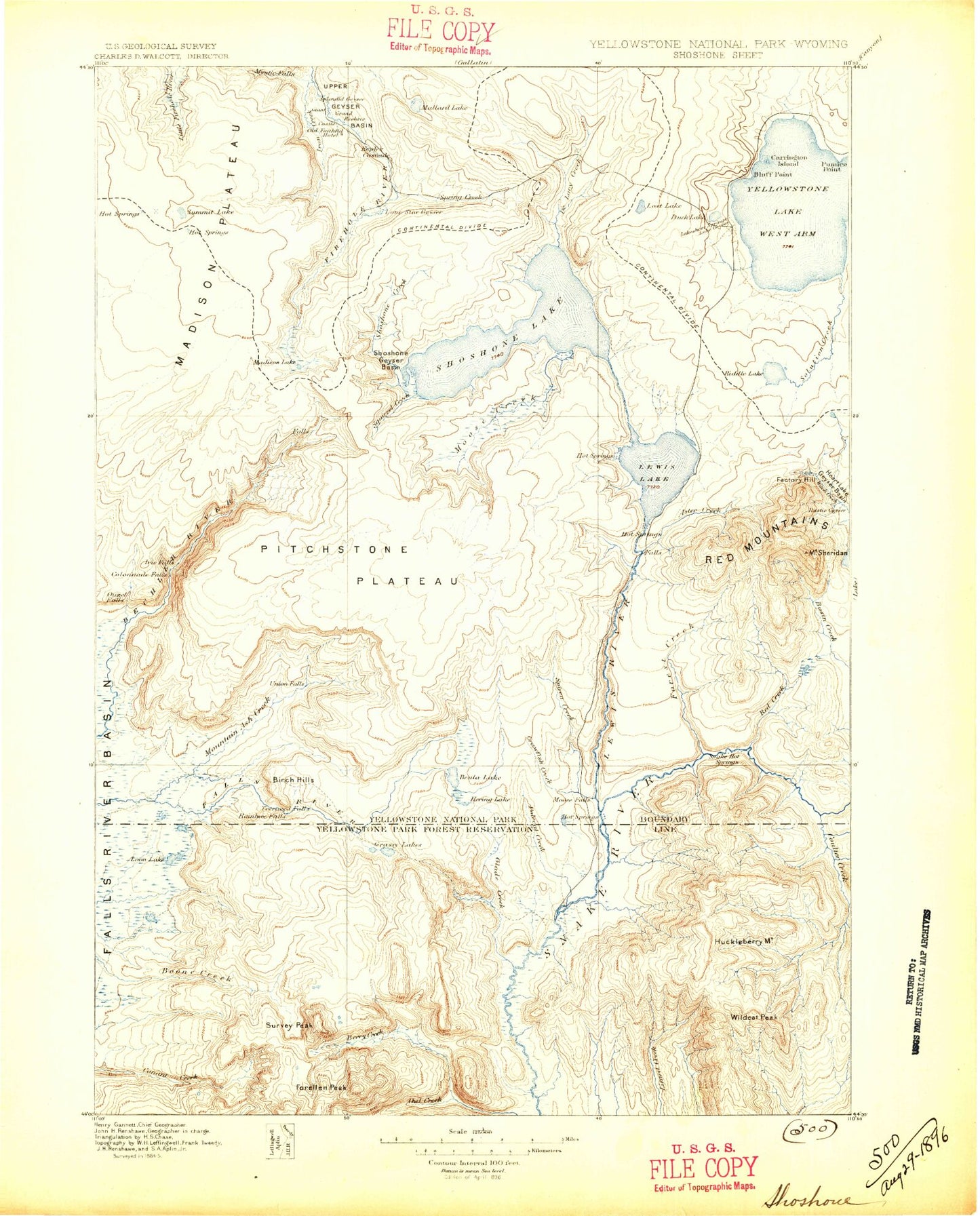 Historic 1888 Shoshone Wyoming 30'x30' Topo Map Image