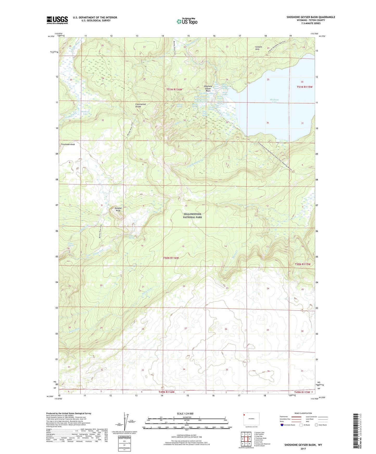 Shoshone Geyser Basin Wyoming US Topo Map Image