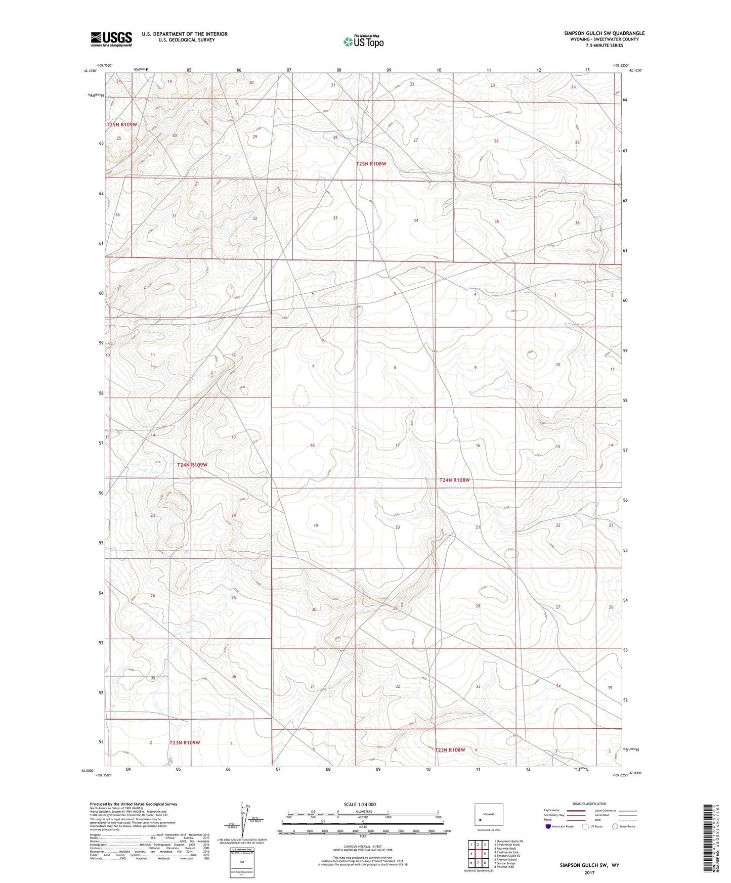 Simpson Gulch SW Wyoming US Topo Map Image