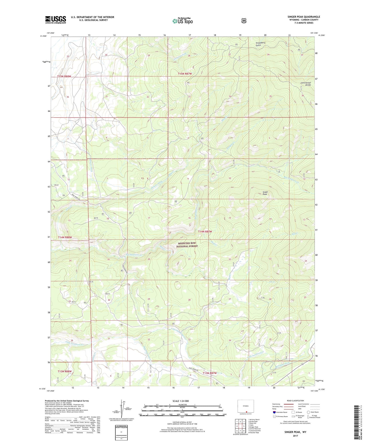 Singer Peak Wyoming US Topo Map Image