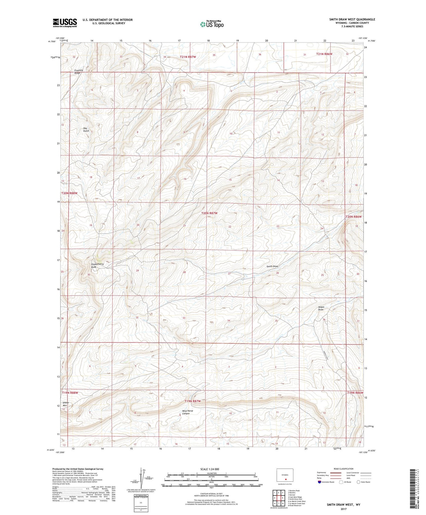 Smith Draw West Wyoming US Topo Map Image