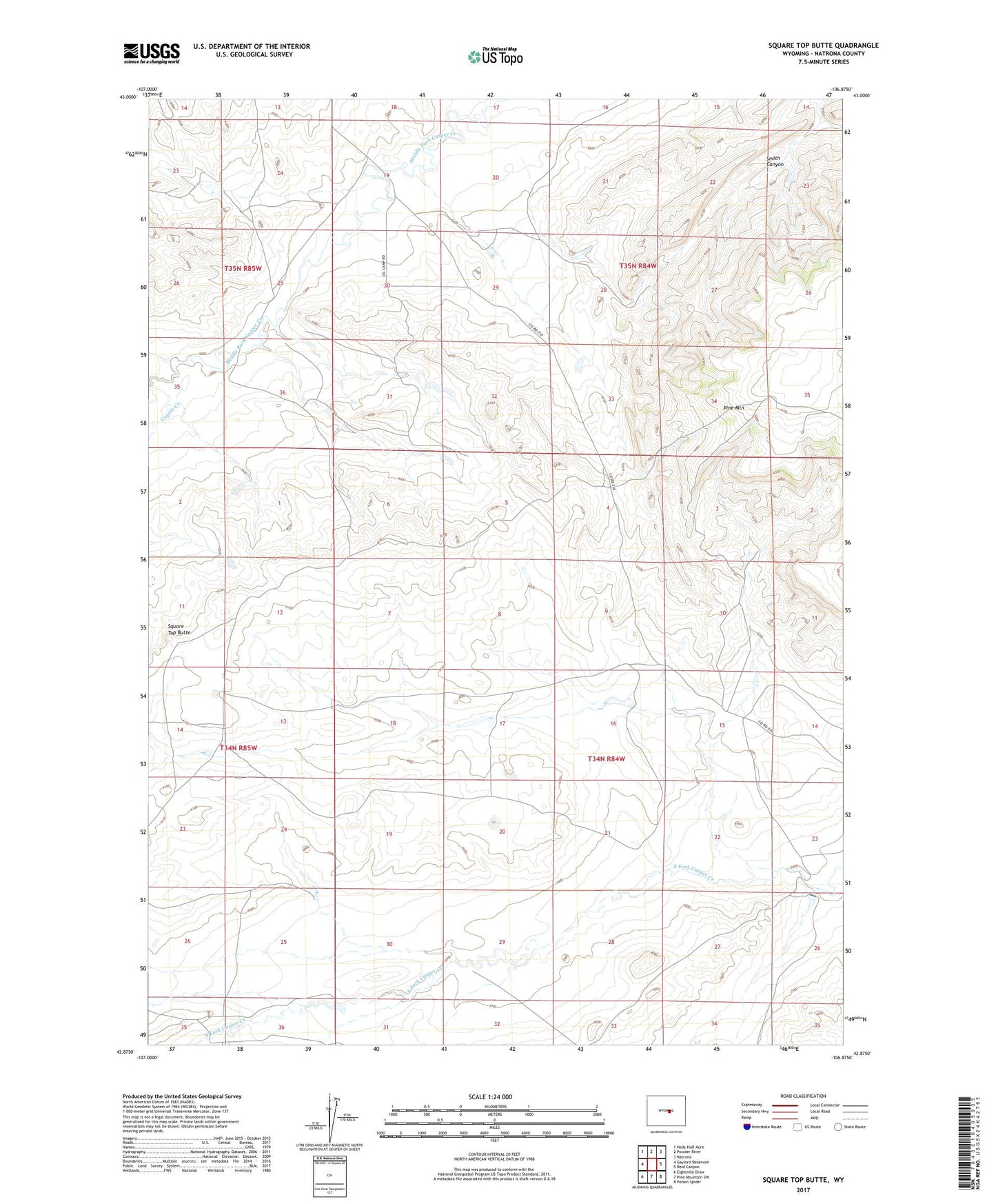 Square Top Butte Wyoming US Topo Map Image