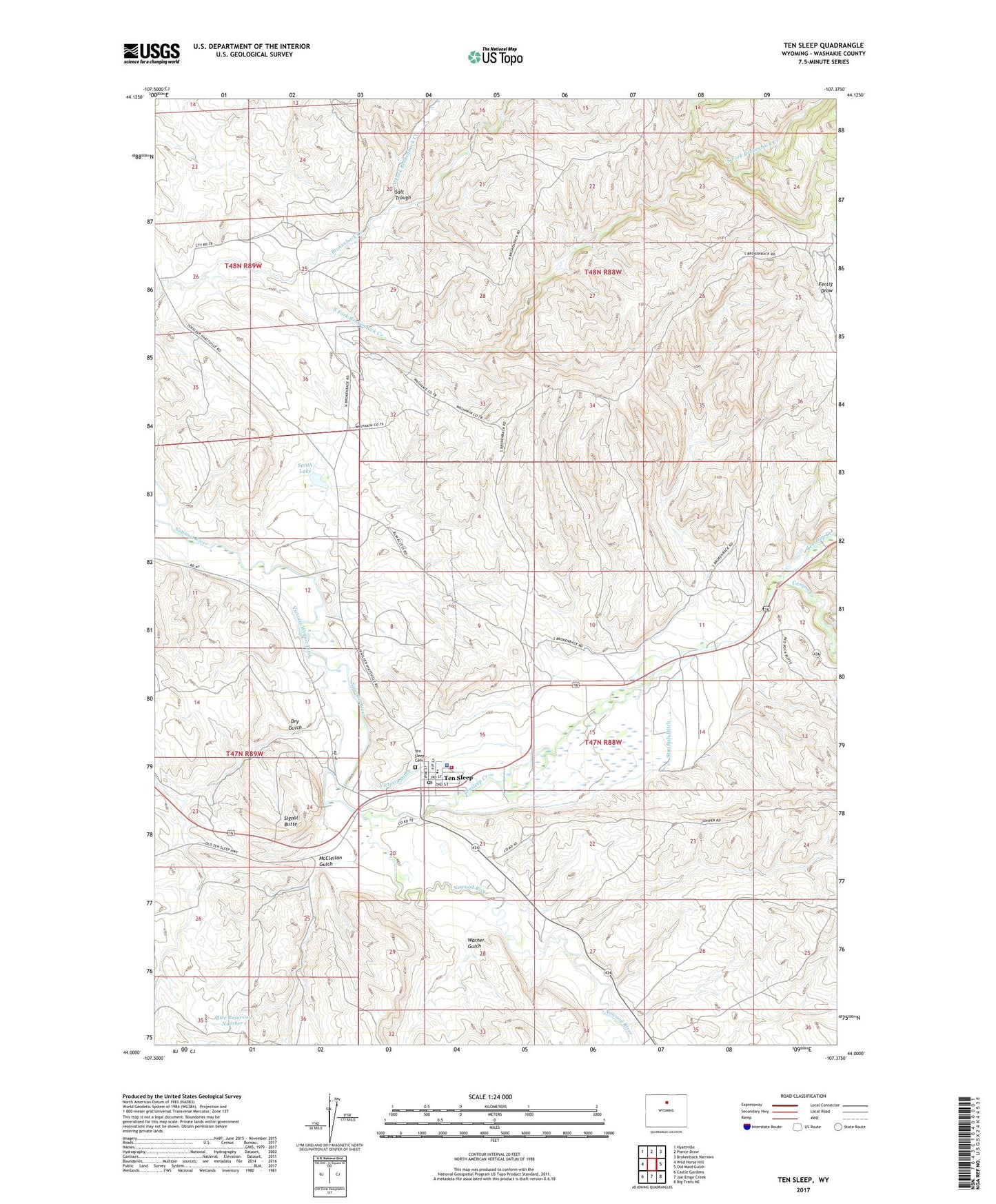 Ten Sleep Wyoming US Topo Map Image