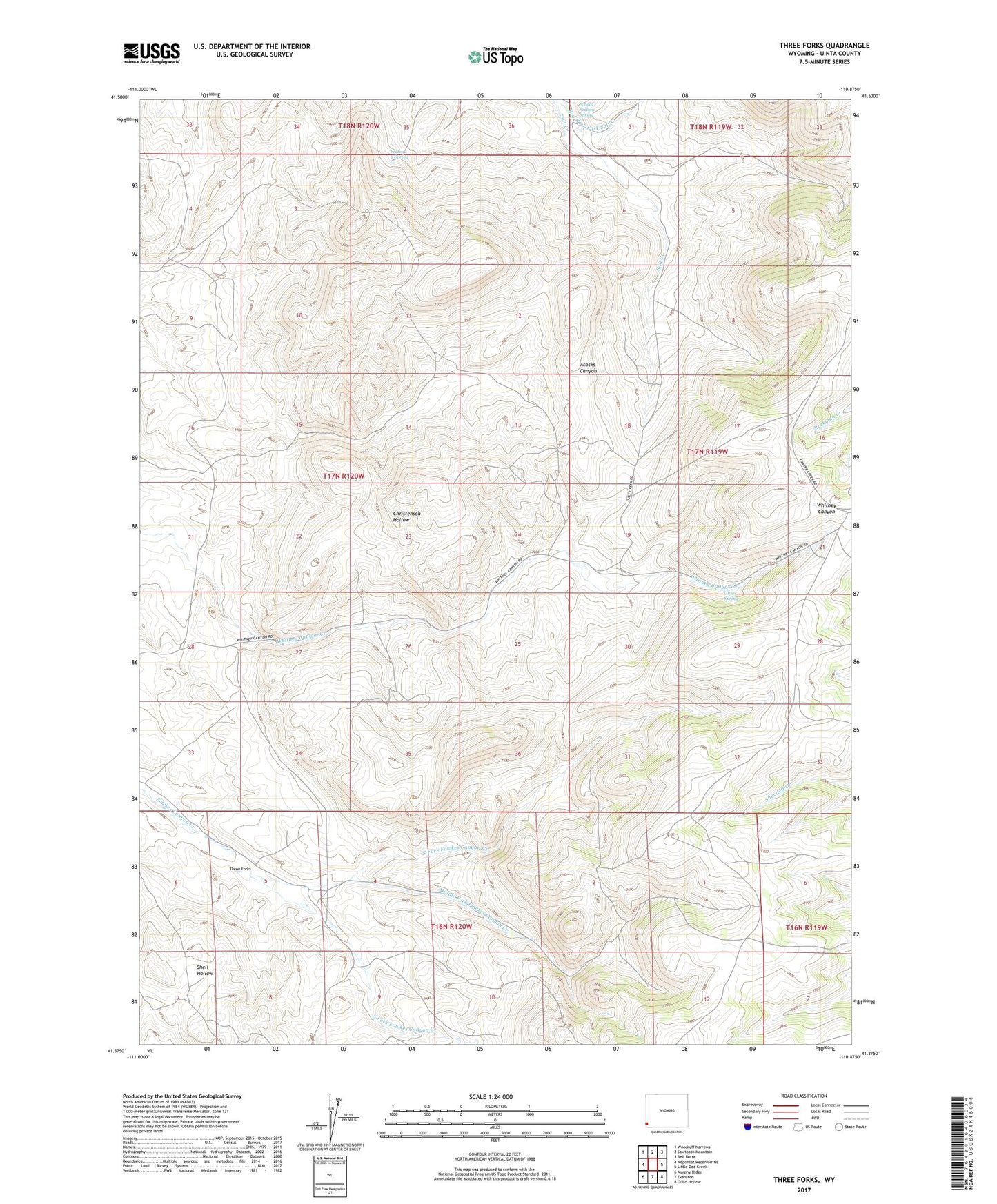 Three Forks Wyoming US Topo Map Image