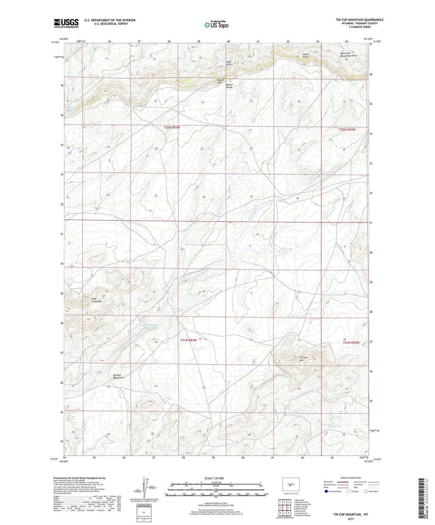 Tin Cup Mountain Wyoming US Topo Map Image