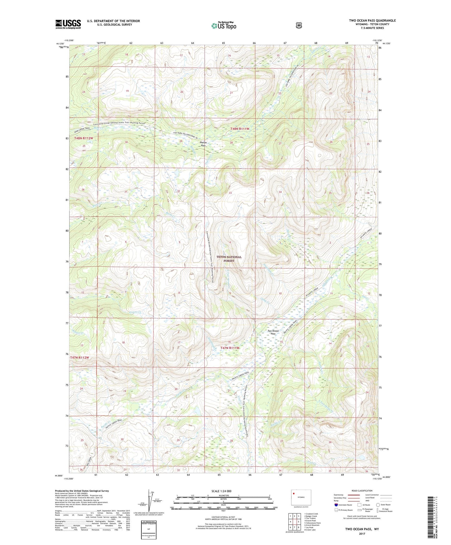 Two Ocean Pass Wyoming US Topo Map Image