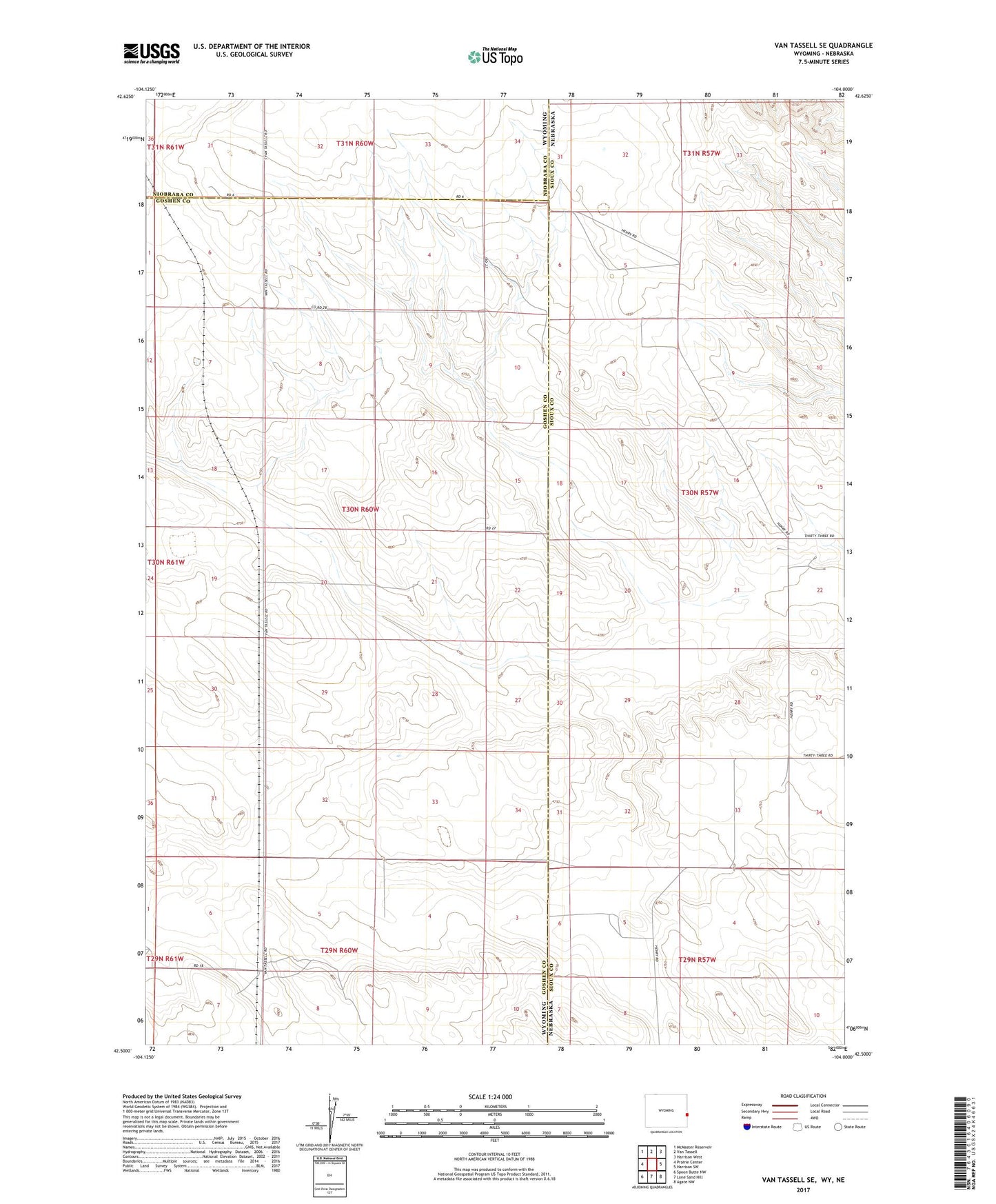 Van Tassell SE Wyoming US Topo Map Image