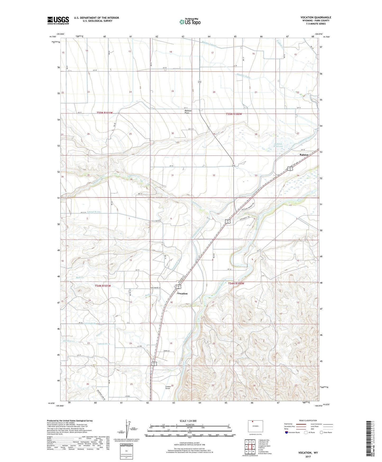 Vocation Wyoming US Topo Map Image
