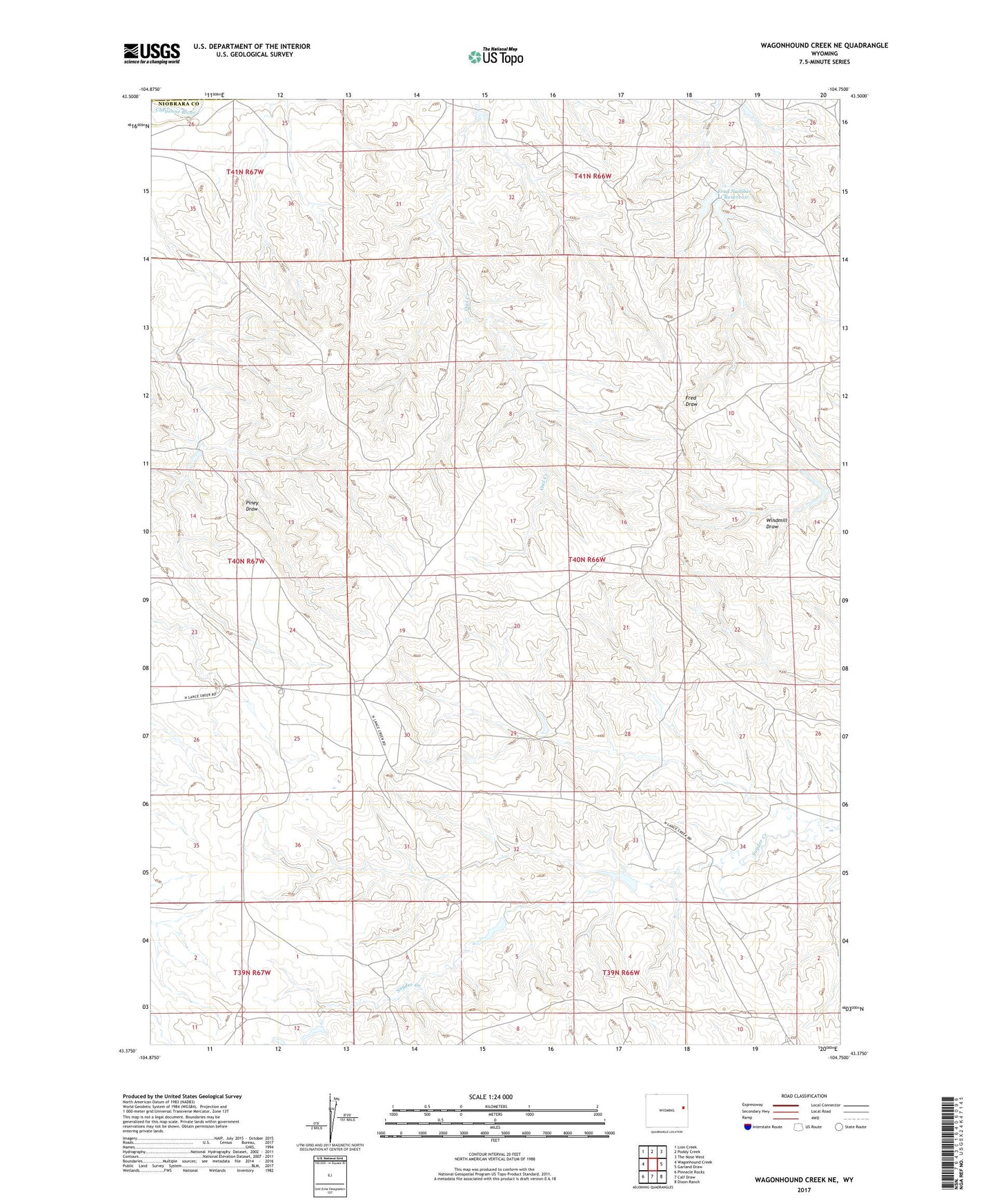 Wagonhound Creek NE Wyoming US Topo Map Image