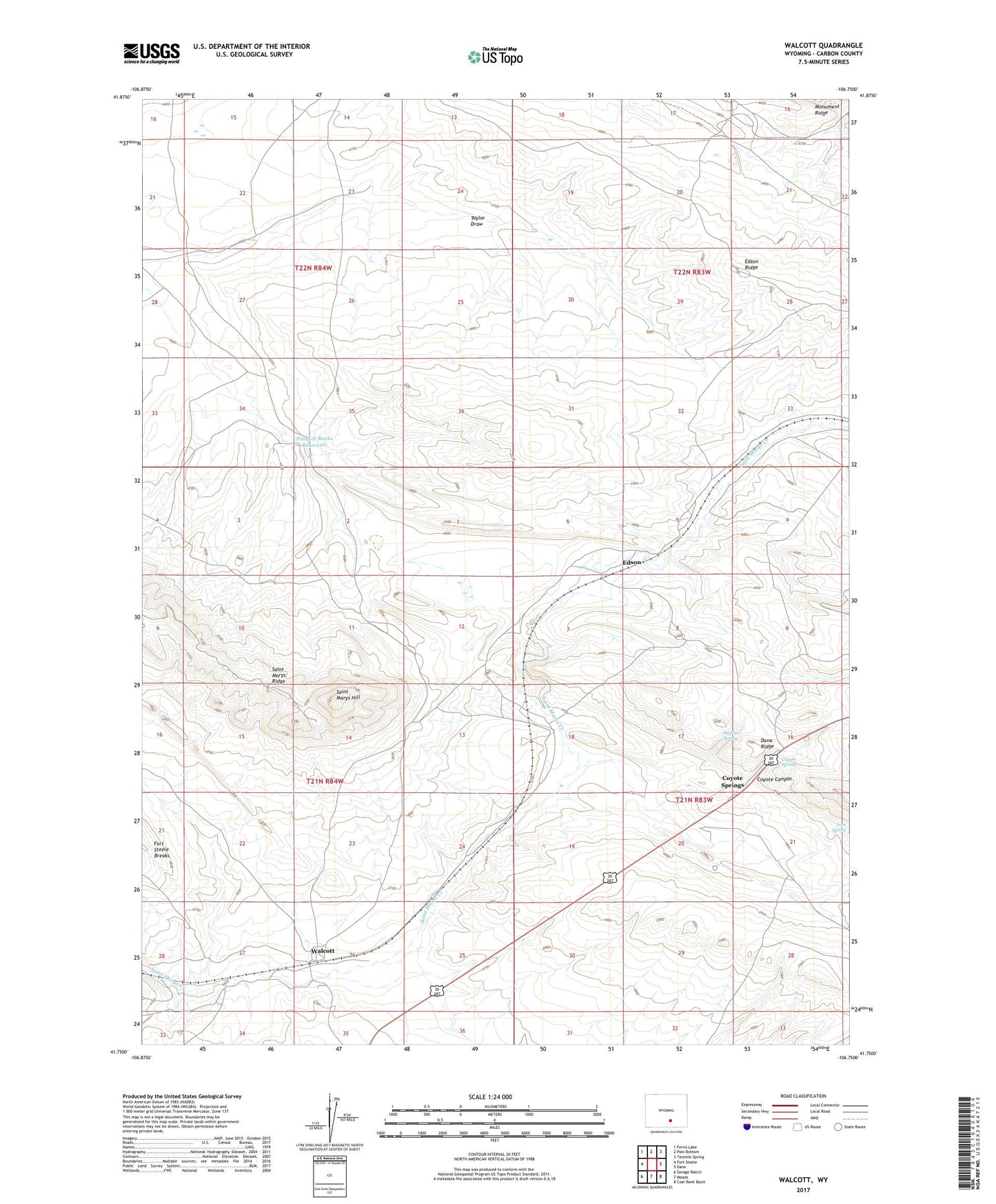 Walcott Wyoming US Topo Map Image