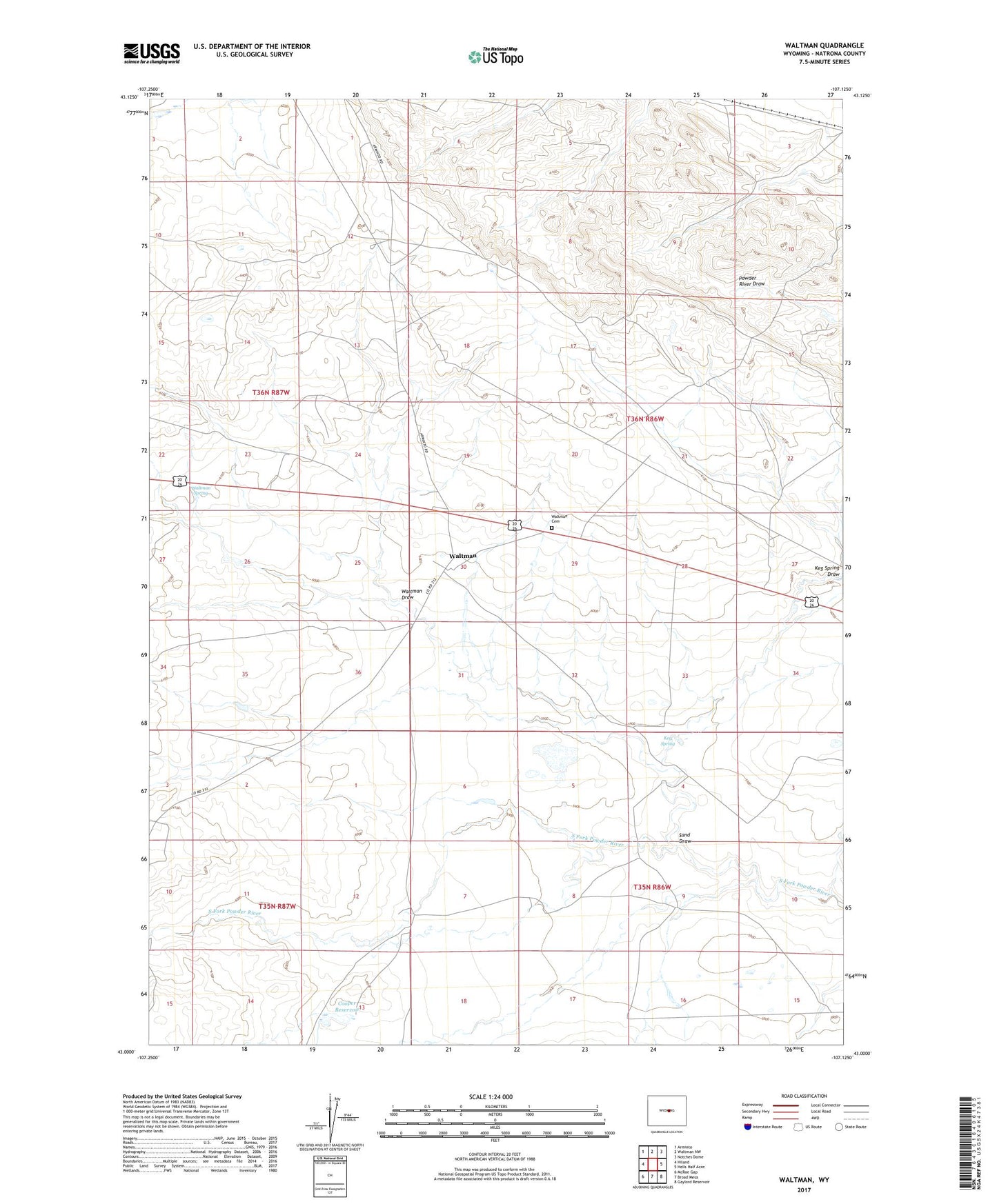 Waltman Wyoming US Topo Map Image