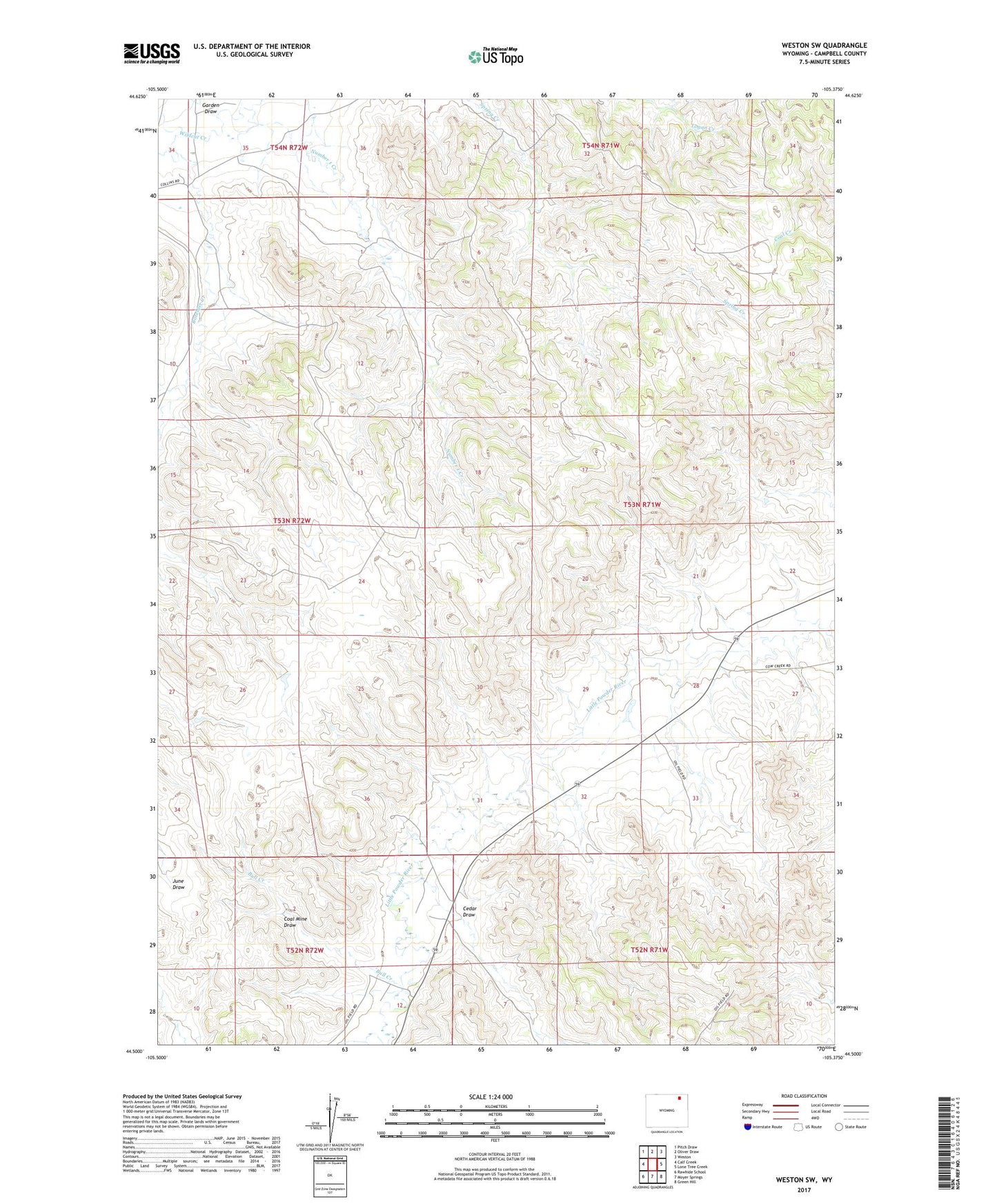 Weston SW Wyoming US Topo Map Image
