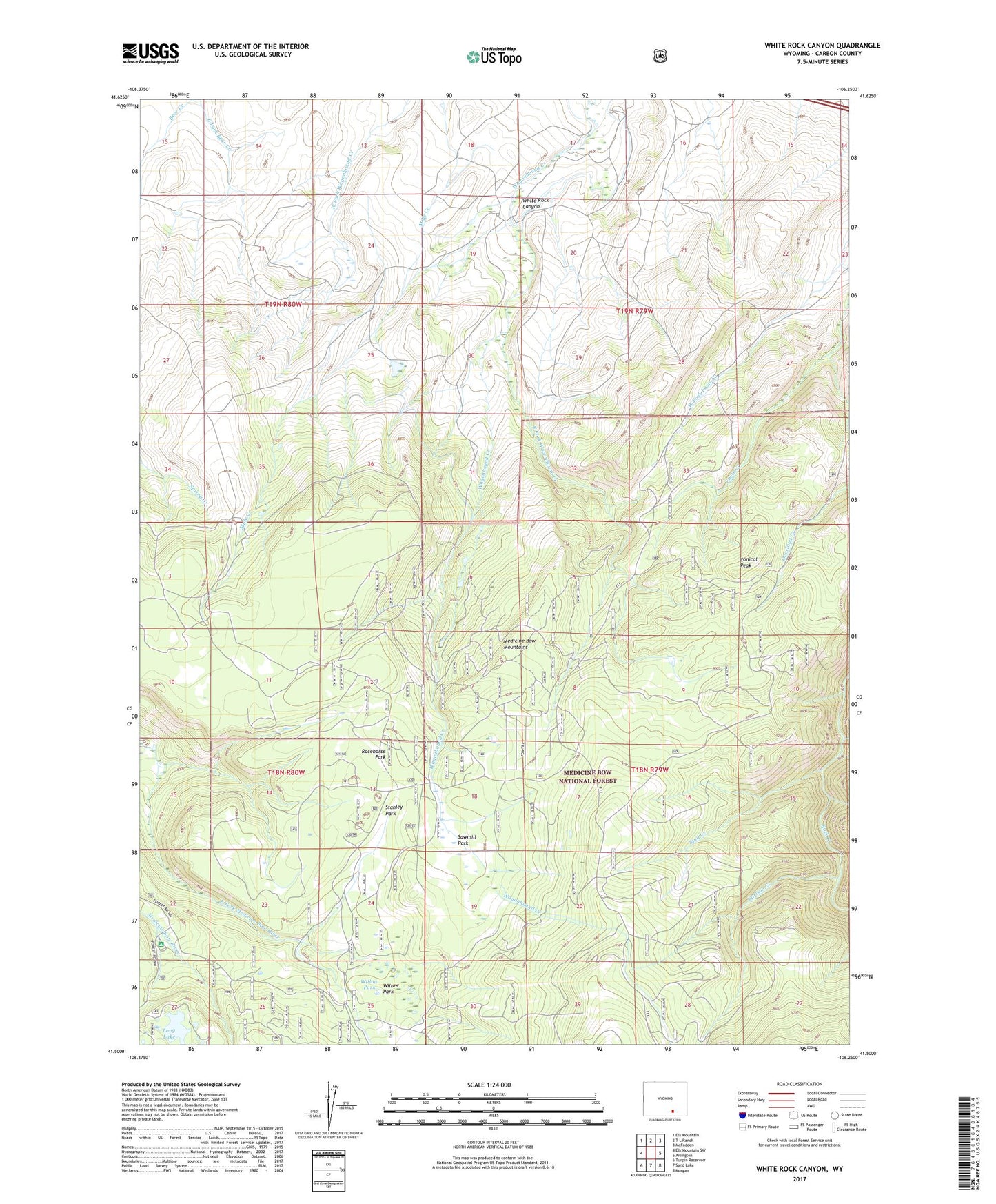 White Rock Canyon Wyoming US Topo Map Image