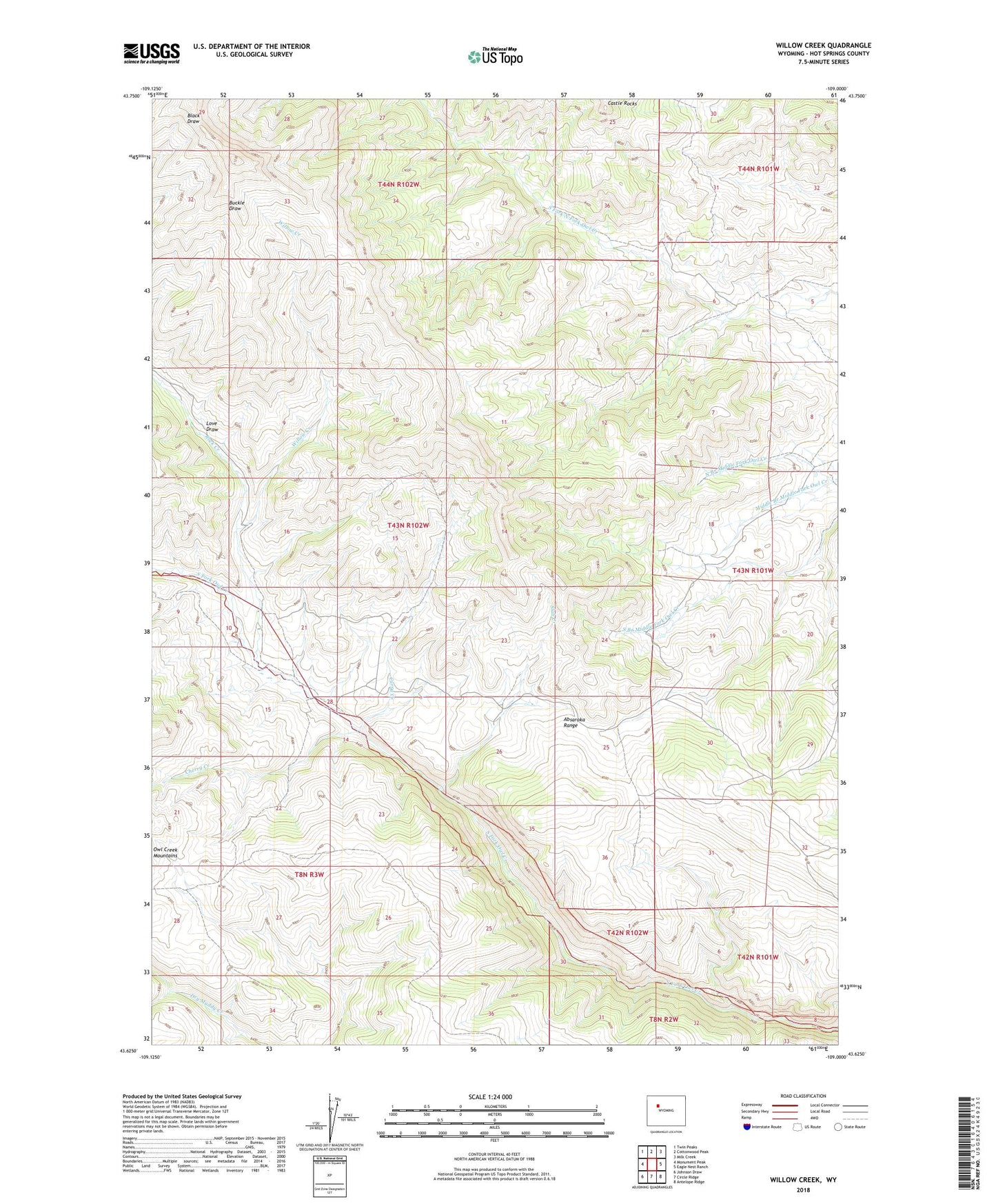 Willow Creek Wyoming US Topo Map Image