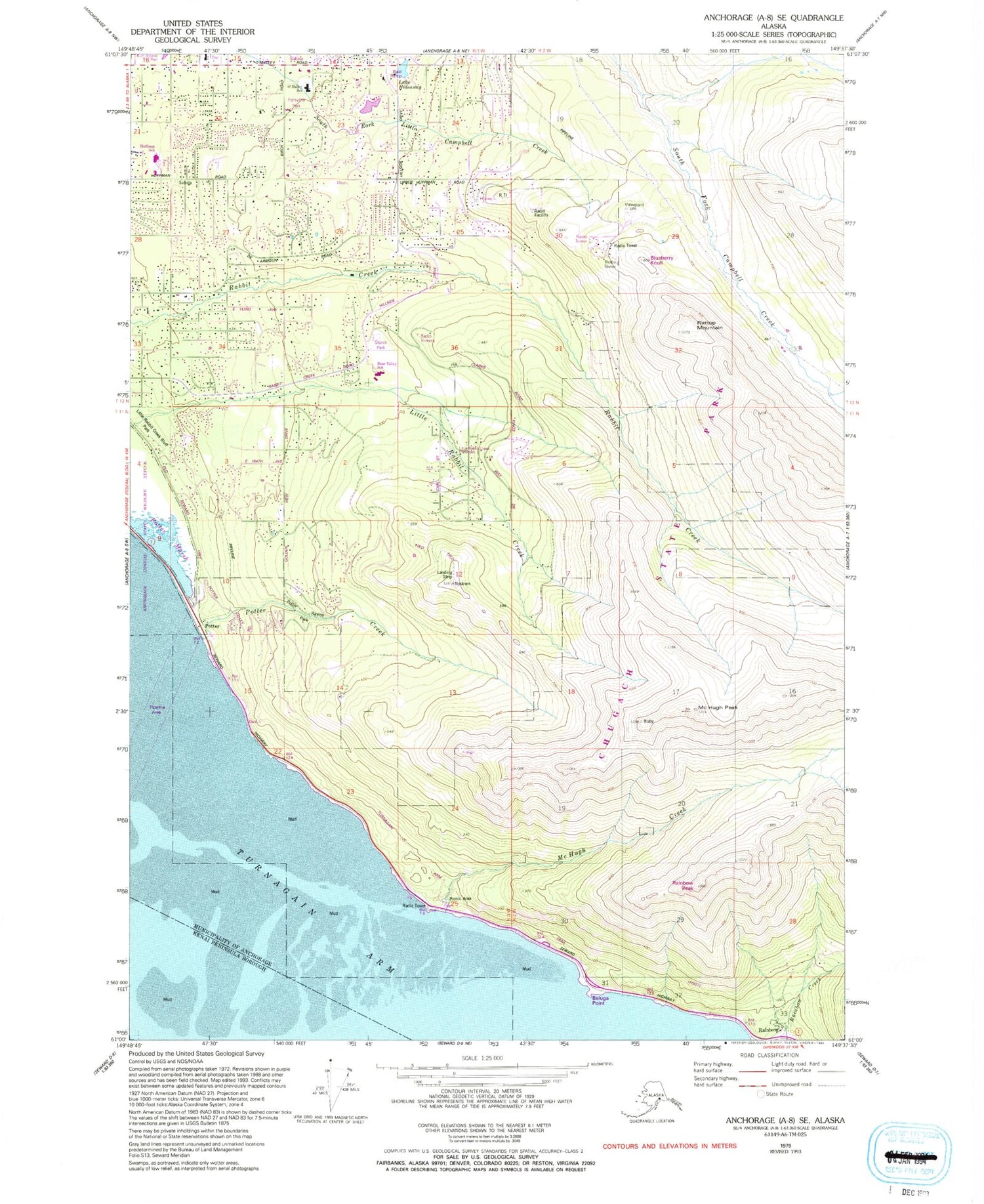 Classic USGS Anchorage A-7 NE Alaska 7.5'x7.5' Topo Map Image