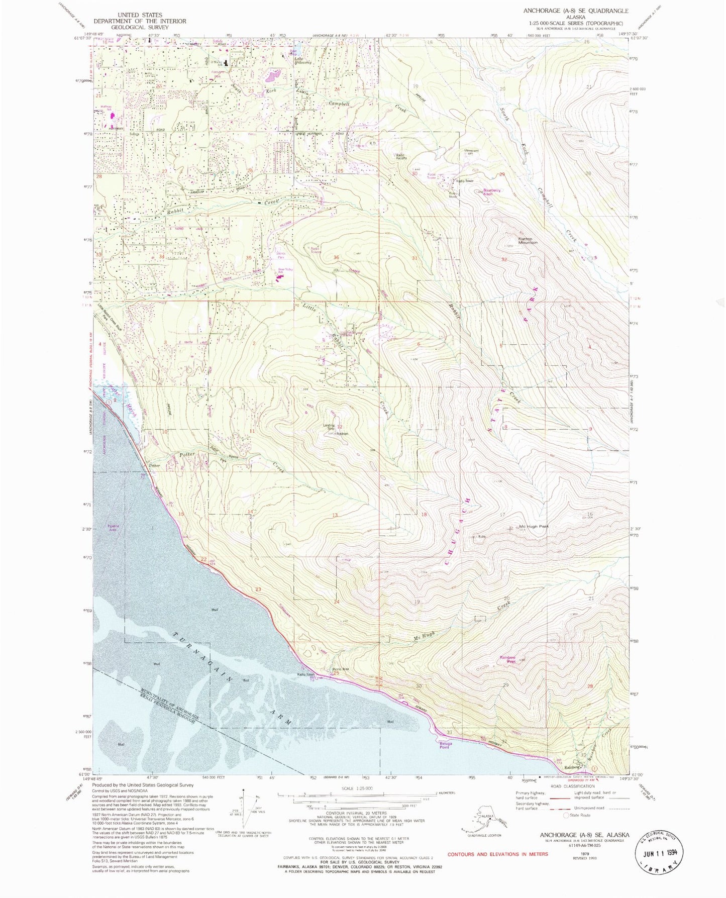 Classic USGS Anchorage A-8 SE Alaska 7.5'x7.5' Topo Map Image