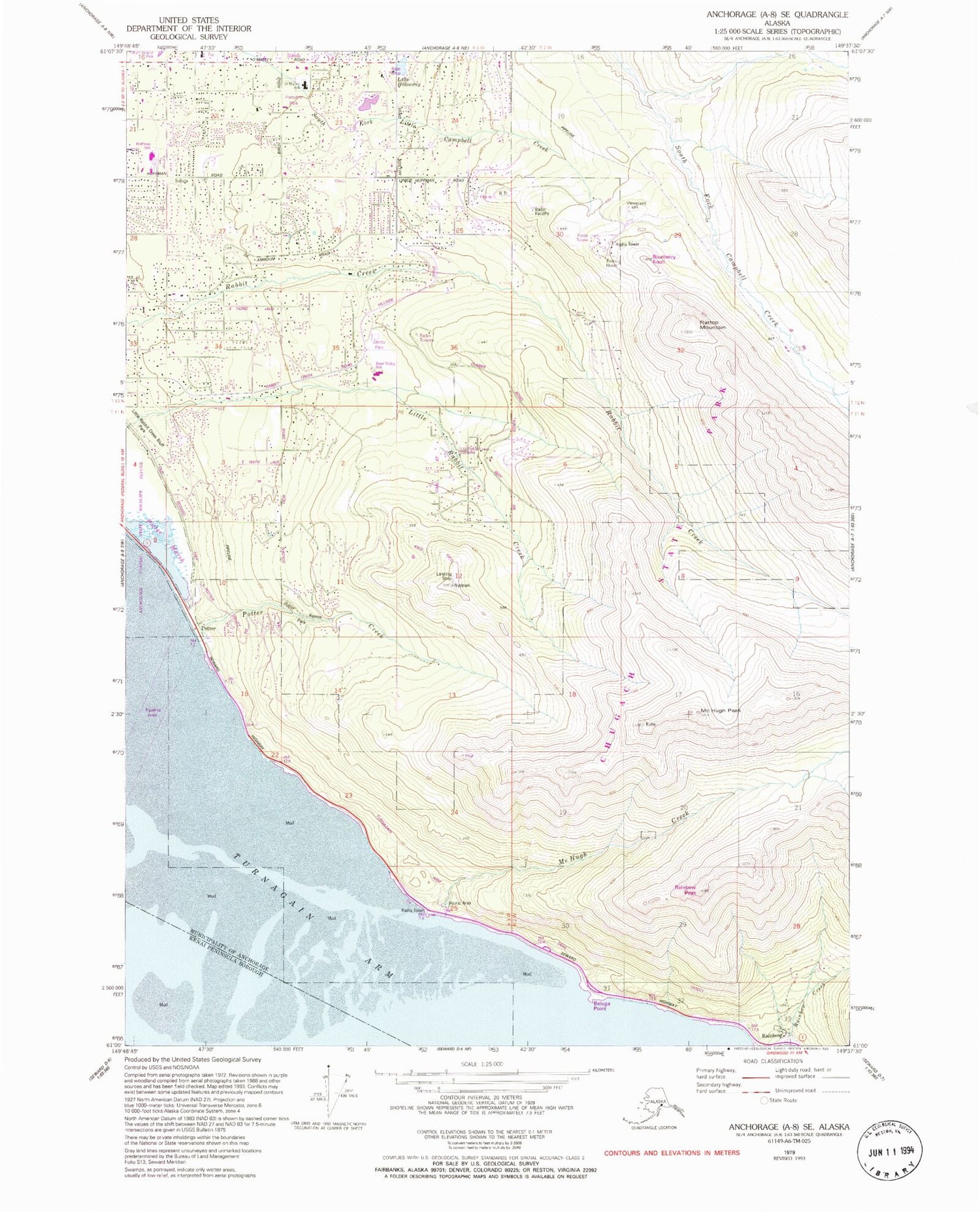 Classic USGS Anchorage A-8 SE Alaska 7.5'x7.5' Topo Map Image