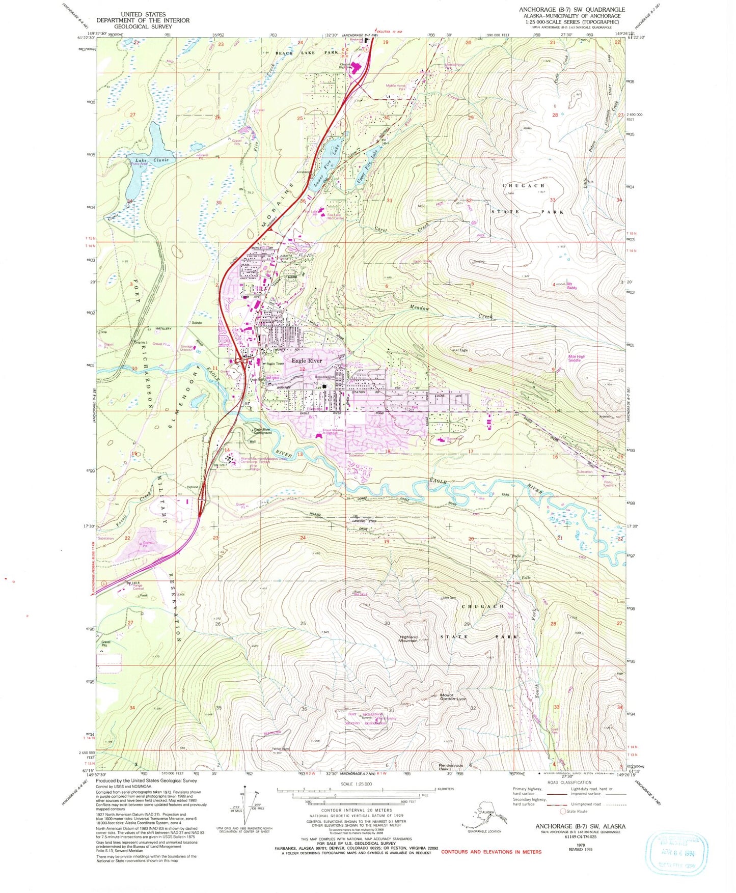 Classic USGS Anchorage B-7 SW Alaska 7.5'x7.5' Topo Map Image
