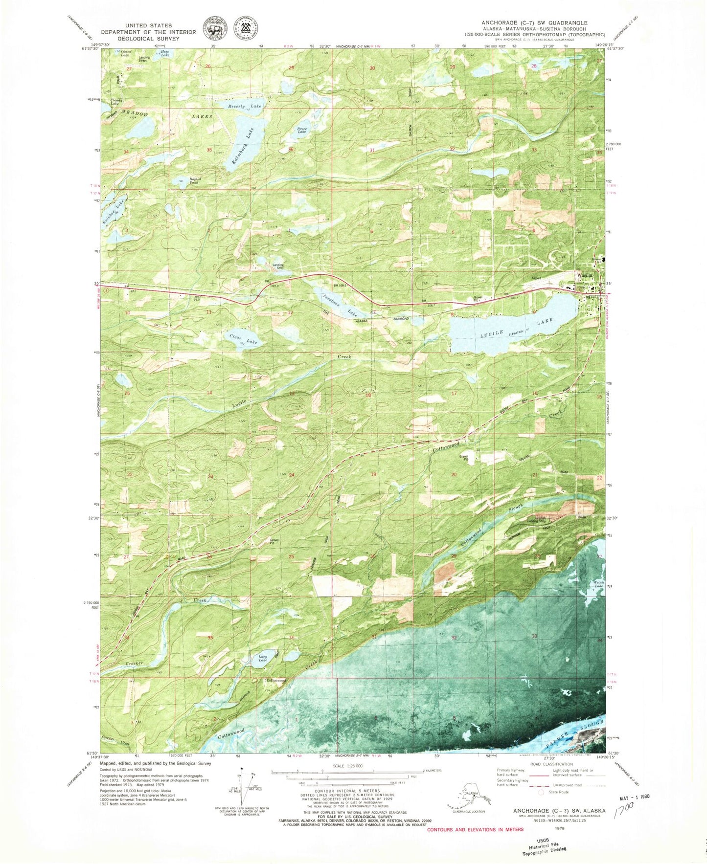 Classic USGS Anchorage C-7 SW Alaska 7.5'x7.5' Topo Map Image