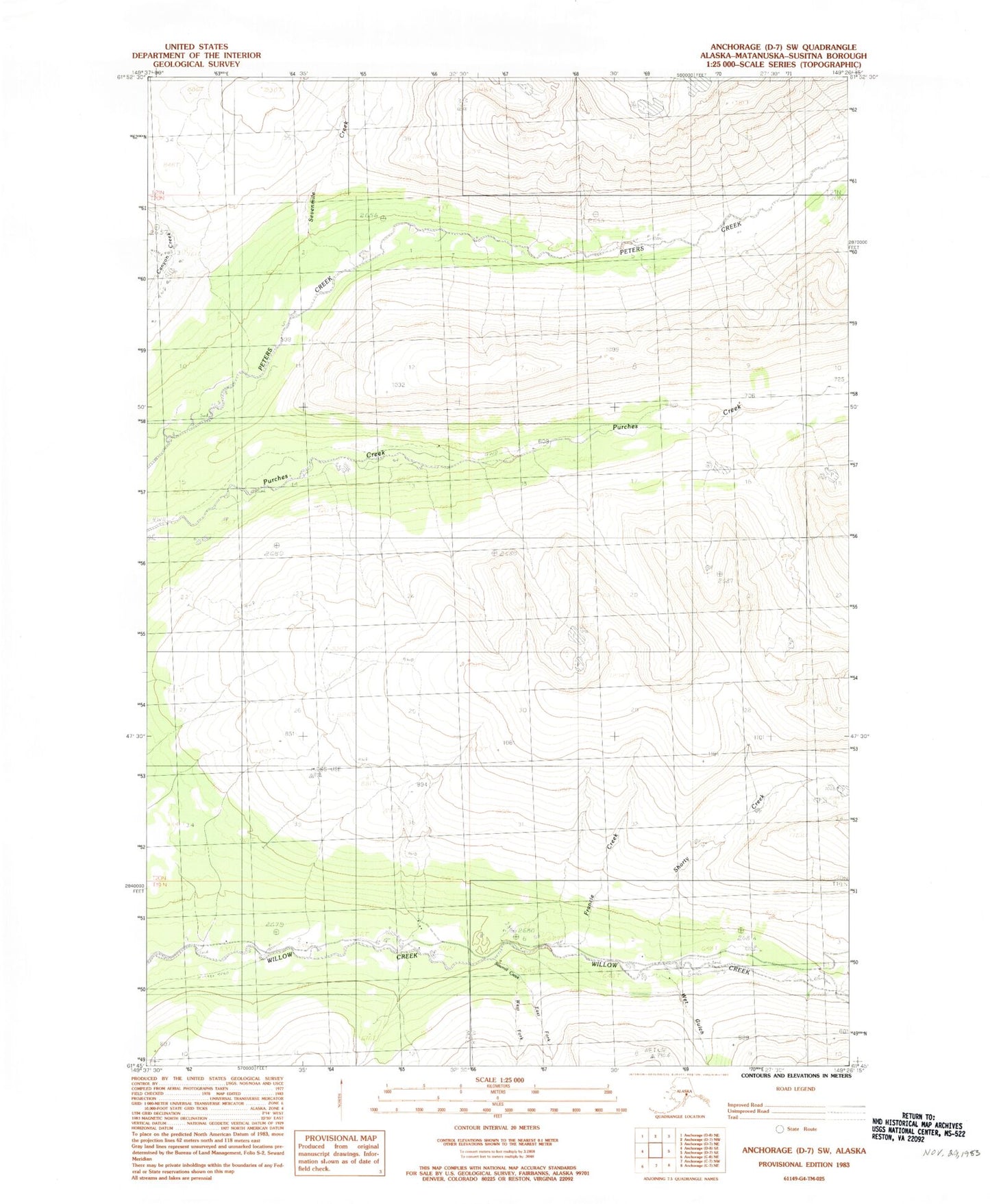 Classic USGS Anchorage D-7 SW Alaska 7.5'x7.5' Topo Map Image