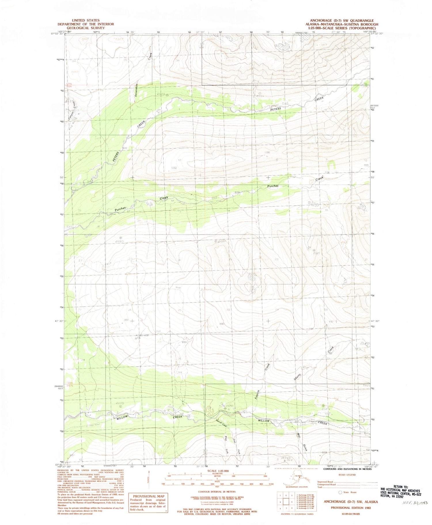 Classic USGS Anchorage D-7 SW Alaska 7.5'x7.5' Topo Map Image