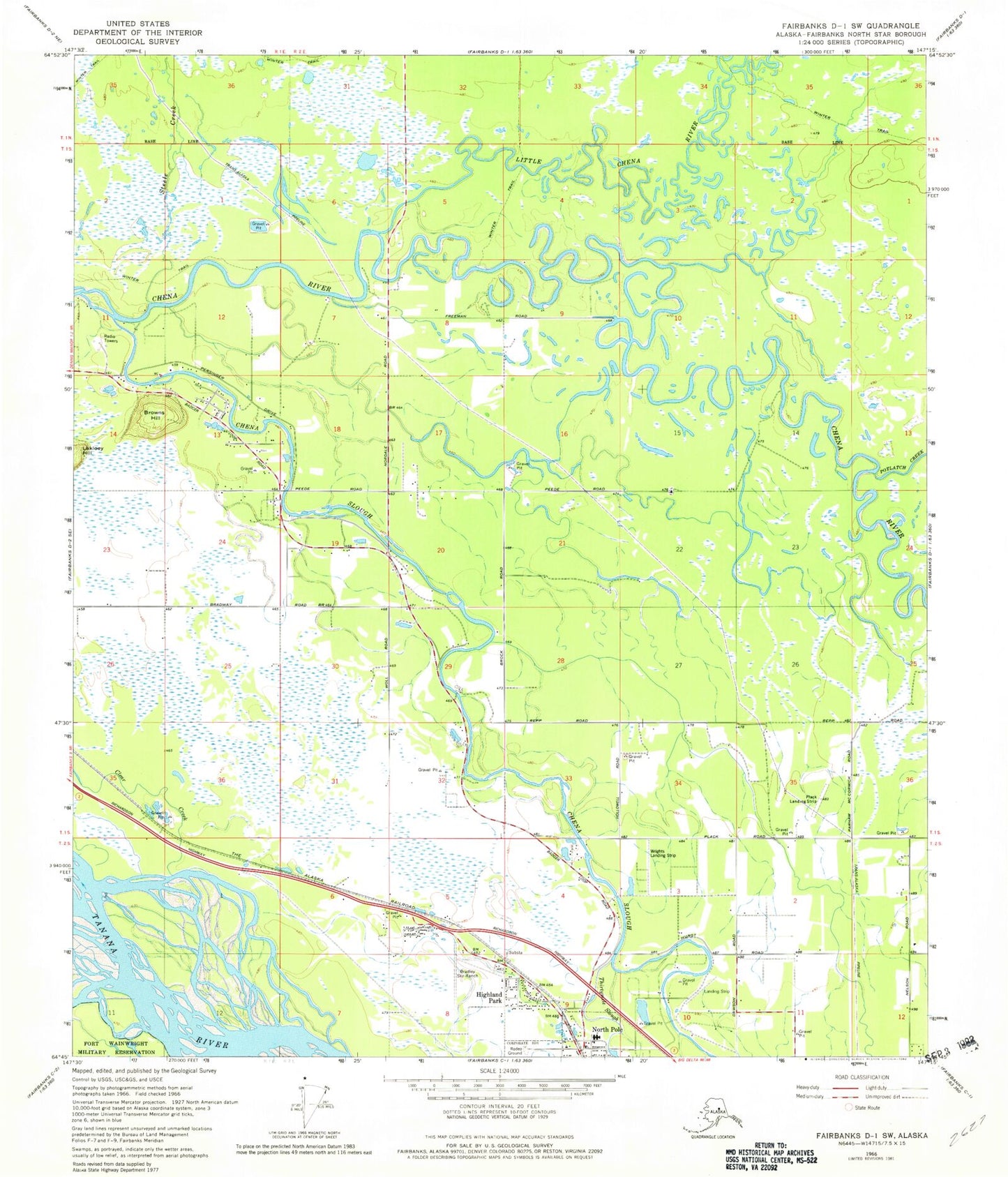 Classic USGS Fairbanks D-1 SW Alaska 7.5'x7.5' Topo Map Image