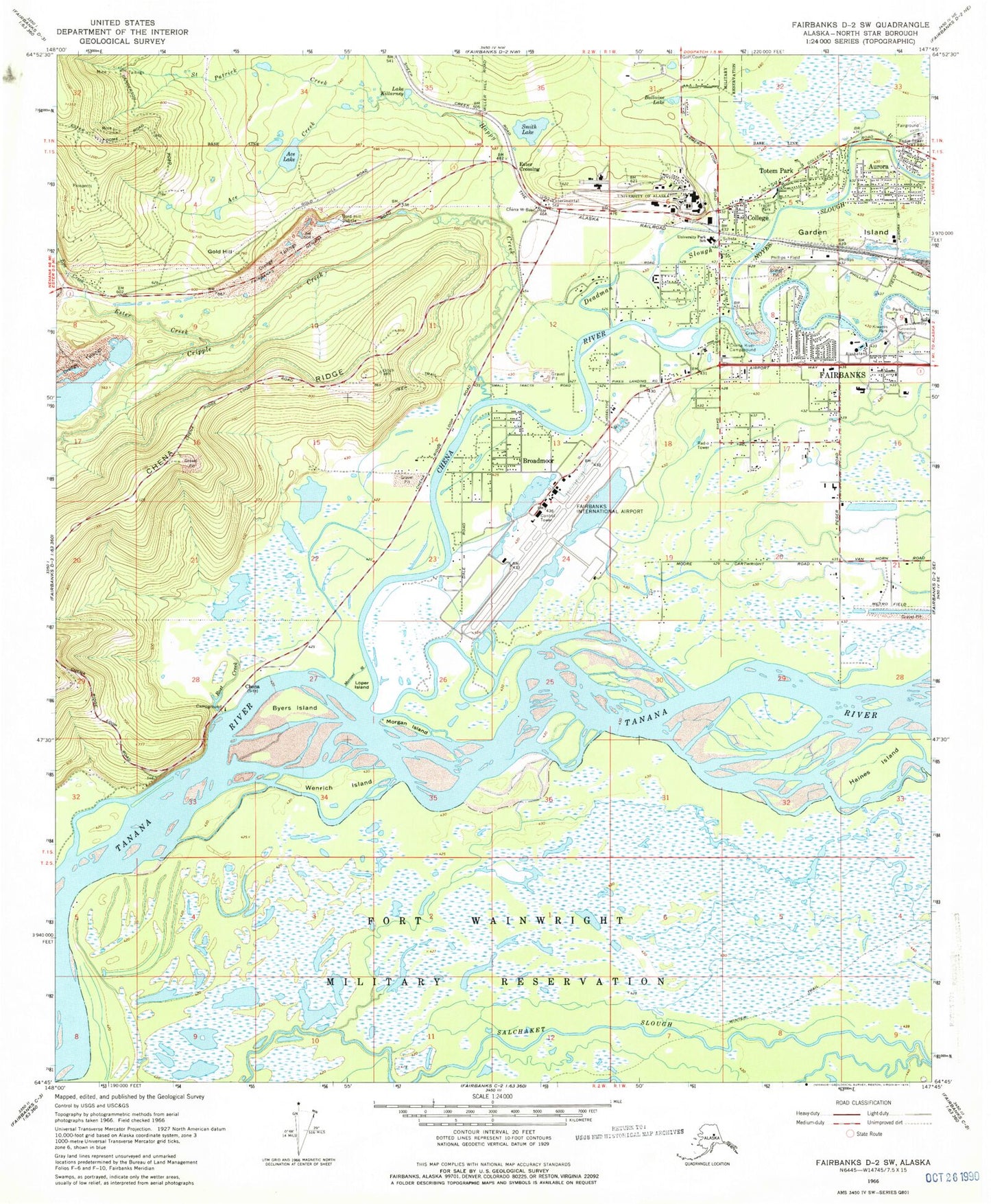 Classic USGS Fairbanks D-2 SW Alaska 7.5'x7.5' Topo Map Image