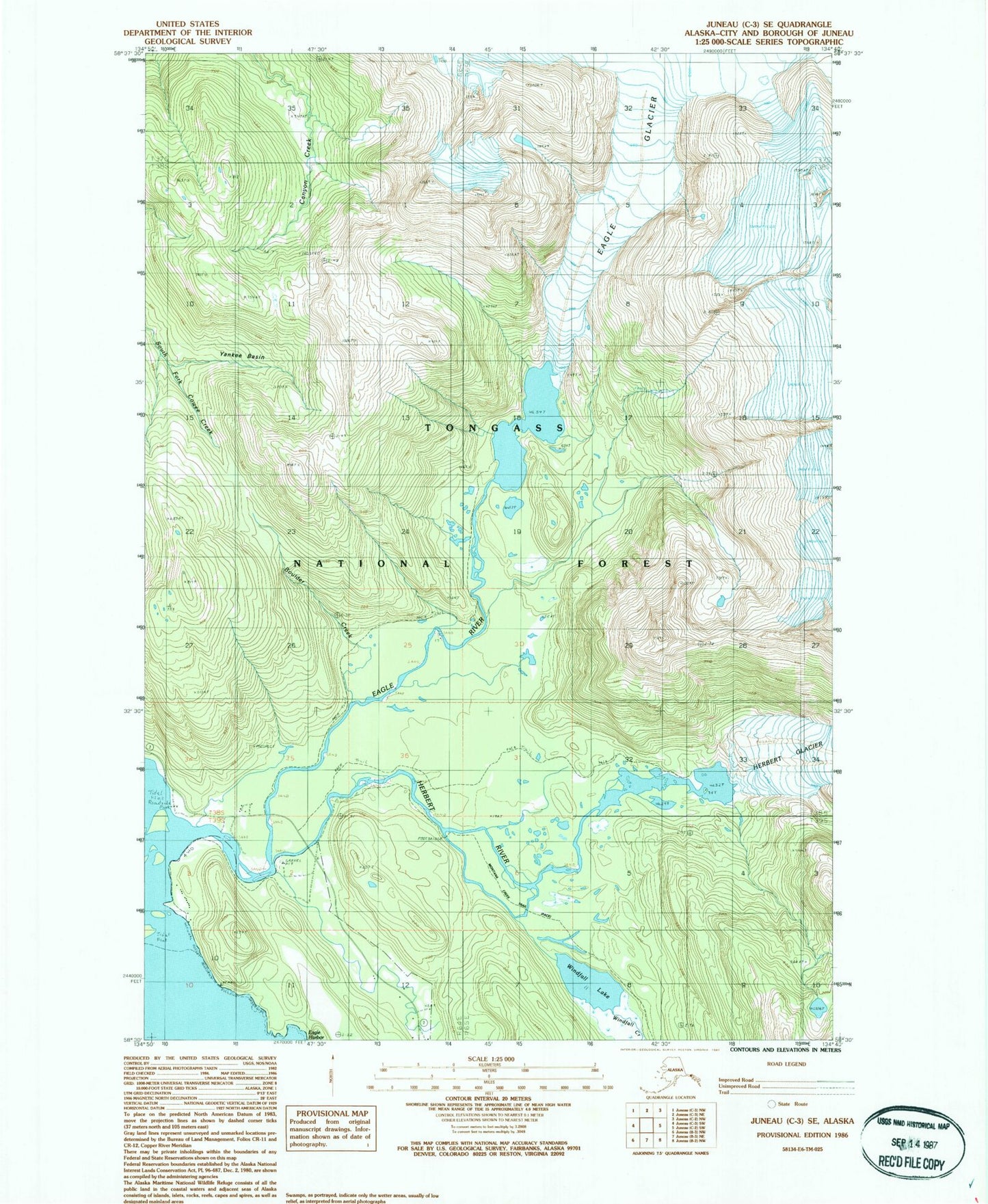 Classic USGS Juneau C-3 SE Alaska 7.5'x7.5' Topo Map Image