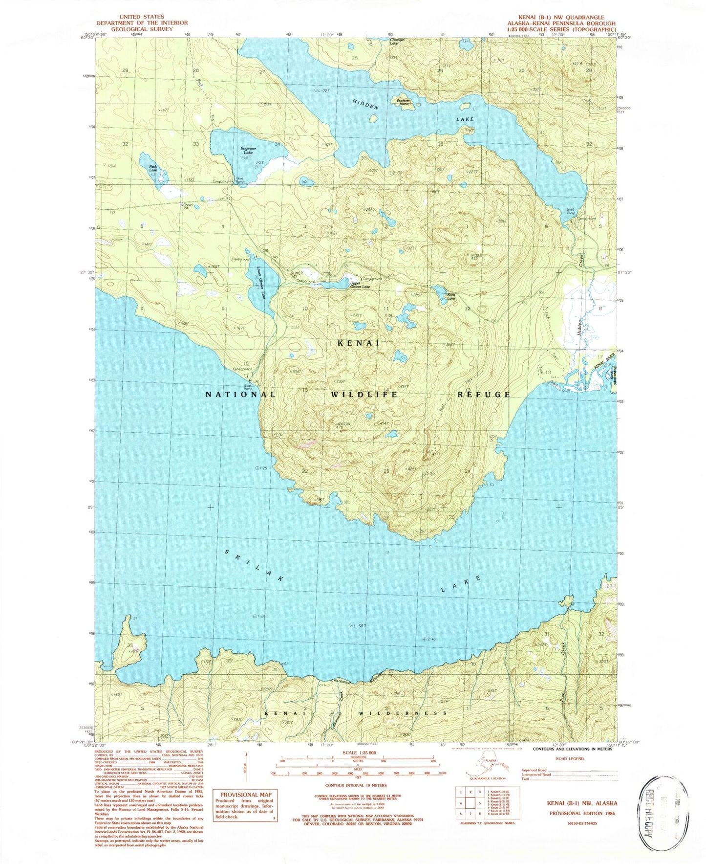 Classic USGS Kenai B-1 NW Alaska 7.5'x7.5' Topo Map Image