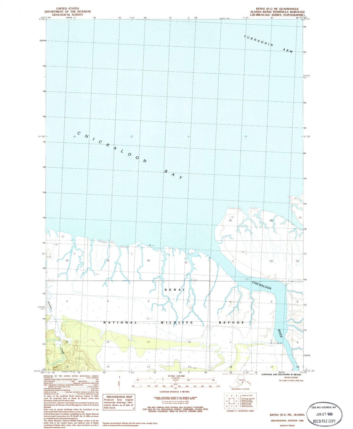 Classic USGS Kenai D-1 NE Alaska 7.5'x7.5' Topo Map Image