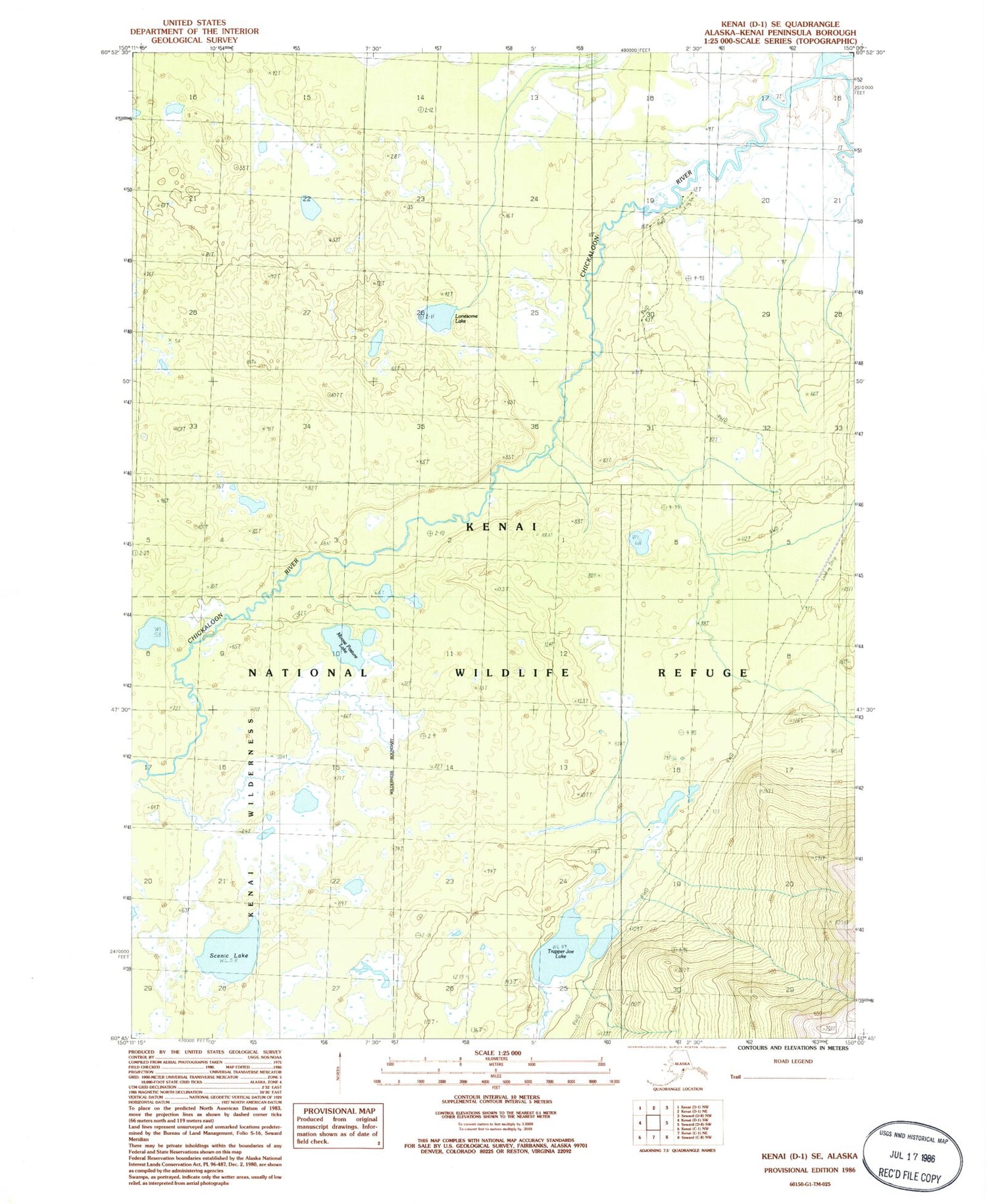 Classic USGS Kenai D-1 SE Alaska 7.5'x7.5' Topo Map Image