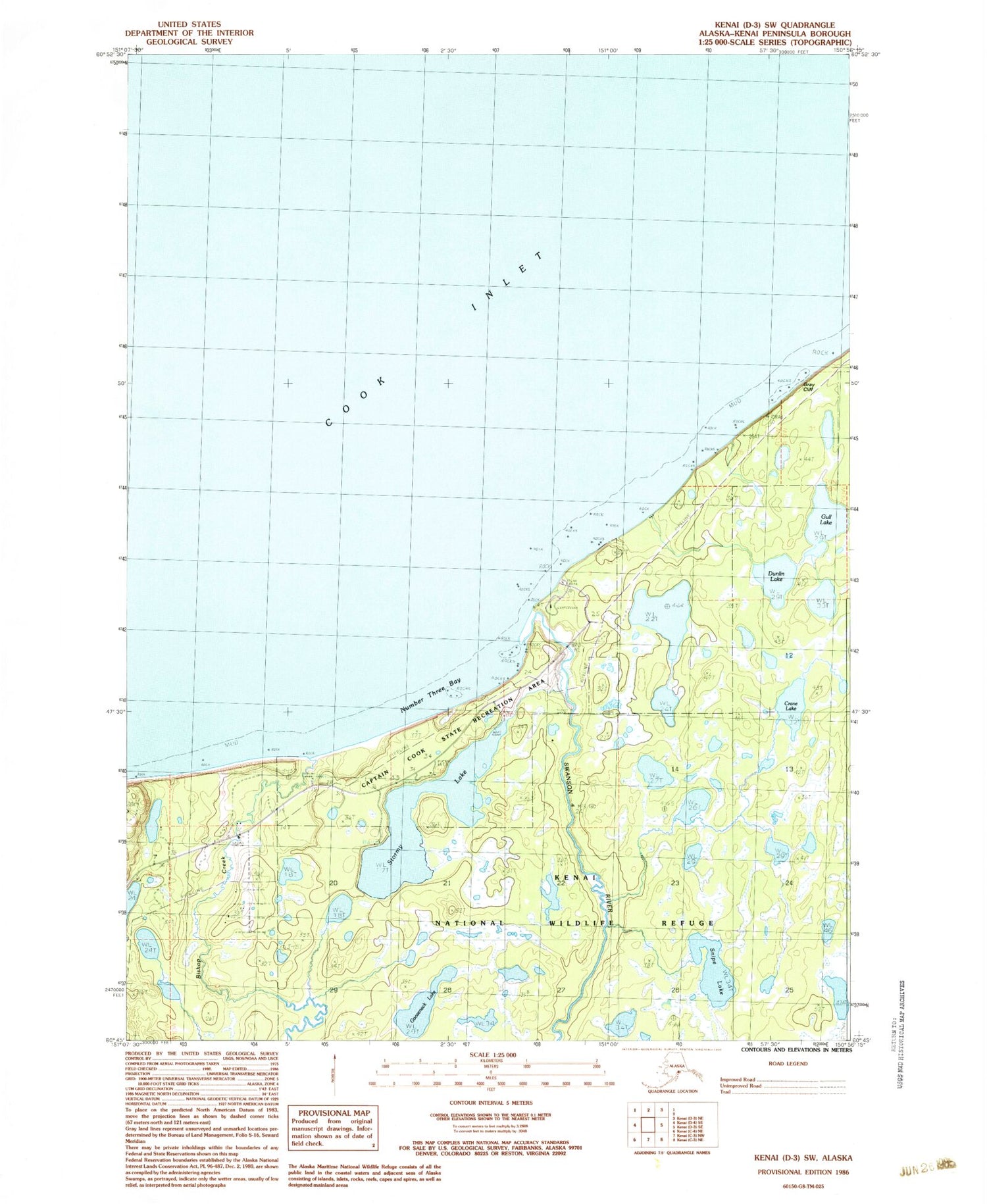 Classic USGS Kenai D-3 SW Alaska 7.5'x7.5' Topo Map Image