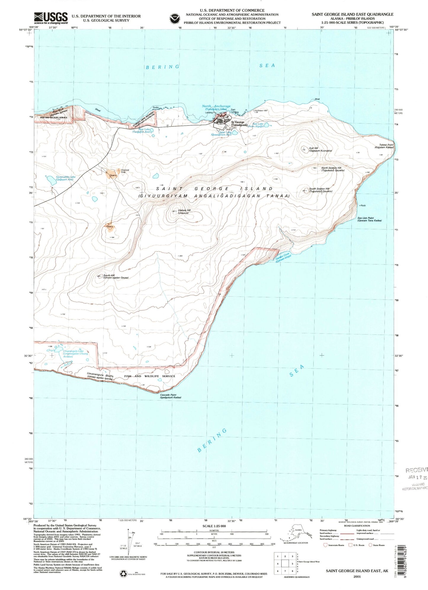 Classic USGS Saint George Island East Alaska 7.5'x7.5' Topo Map Image