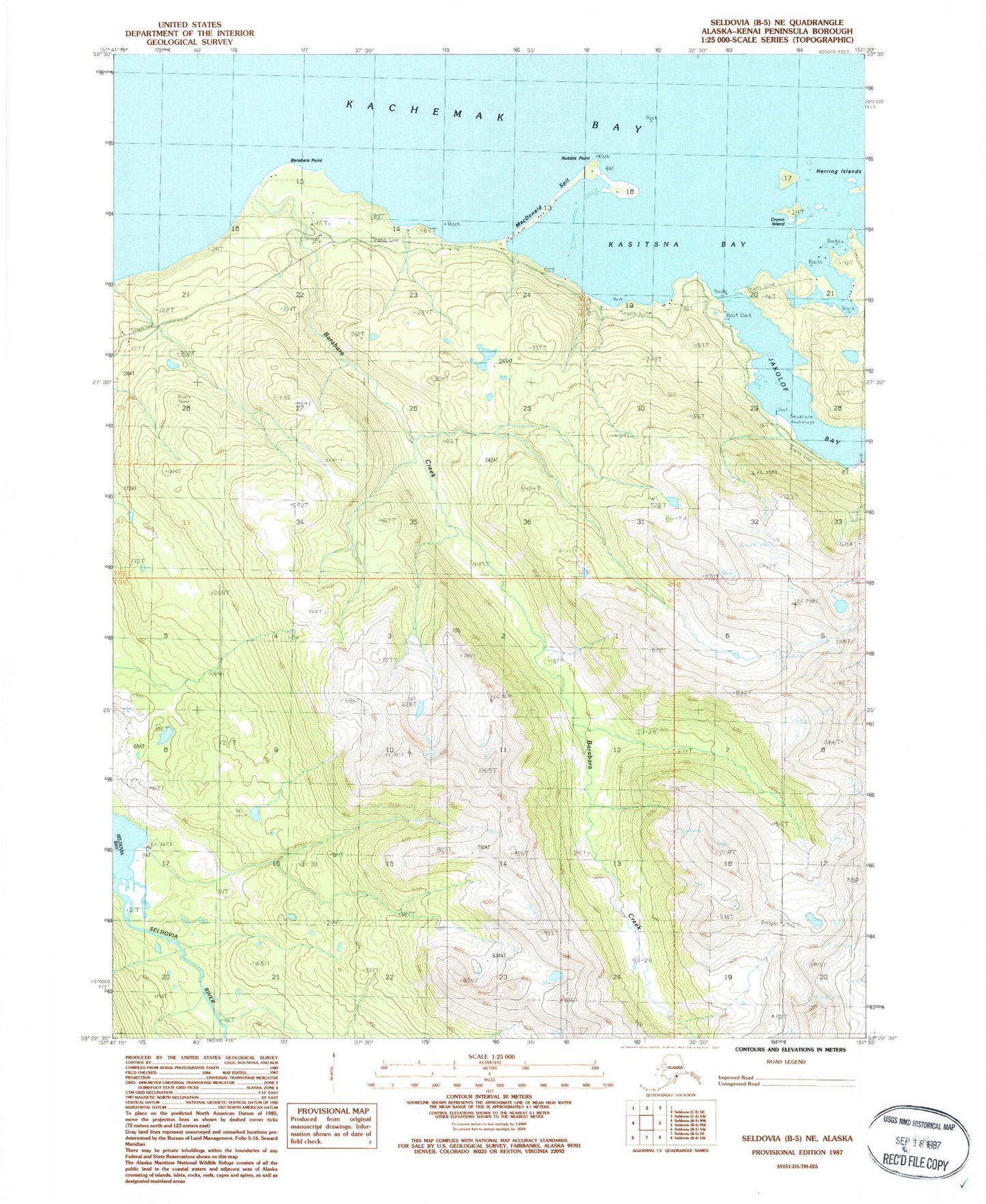 Classic USGS Seldovia B-5 NE Alaska 7.5'x7.5' Topo Map Image