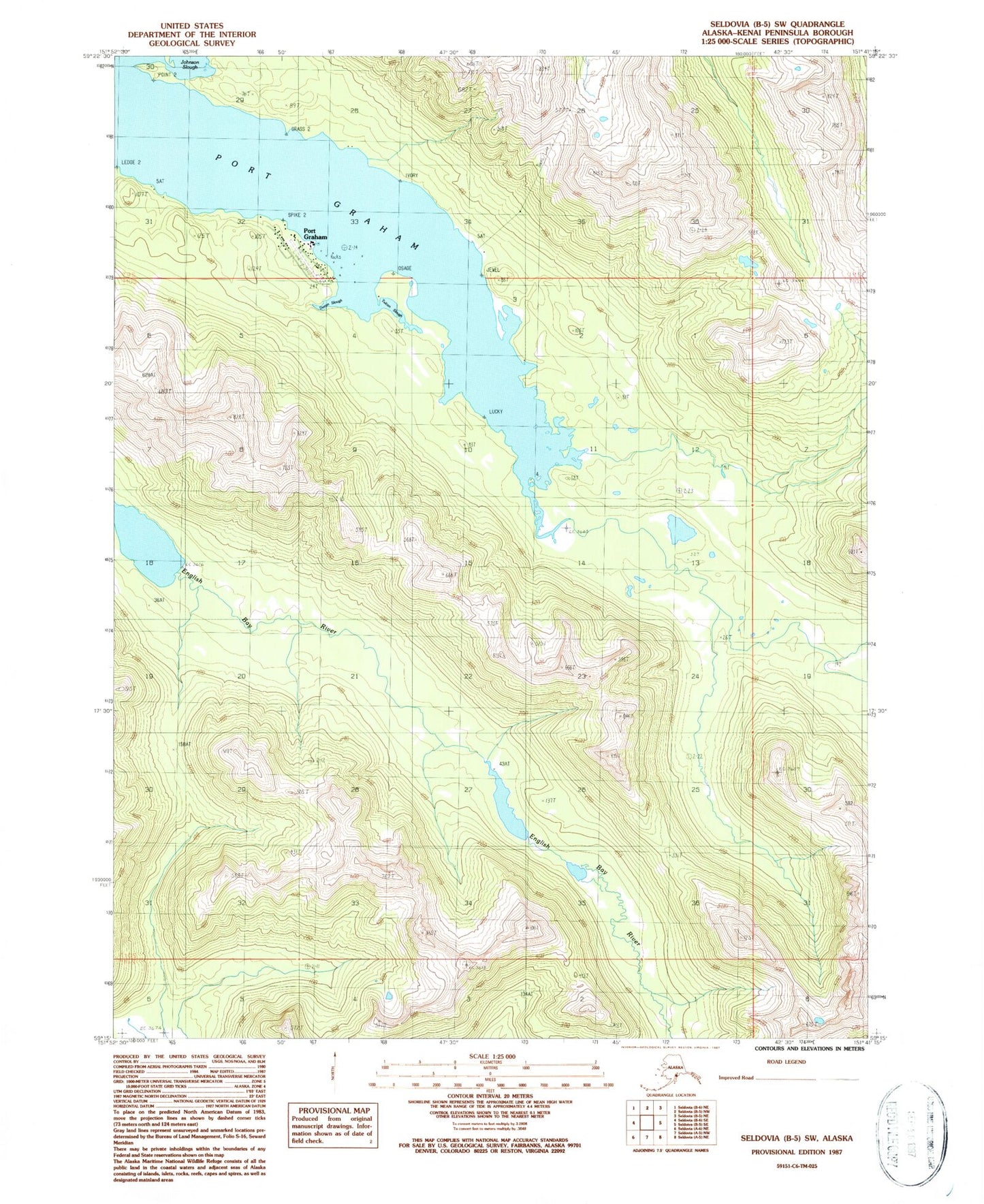 Classic USGS Seldovia B-5 SW Alaska 7.5'x7.5' Topo Map Image