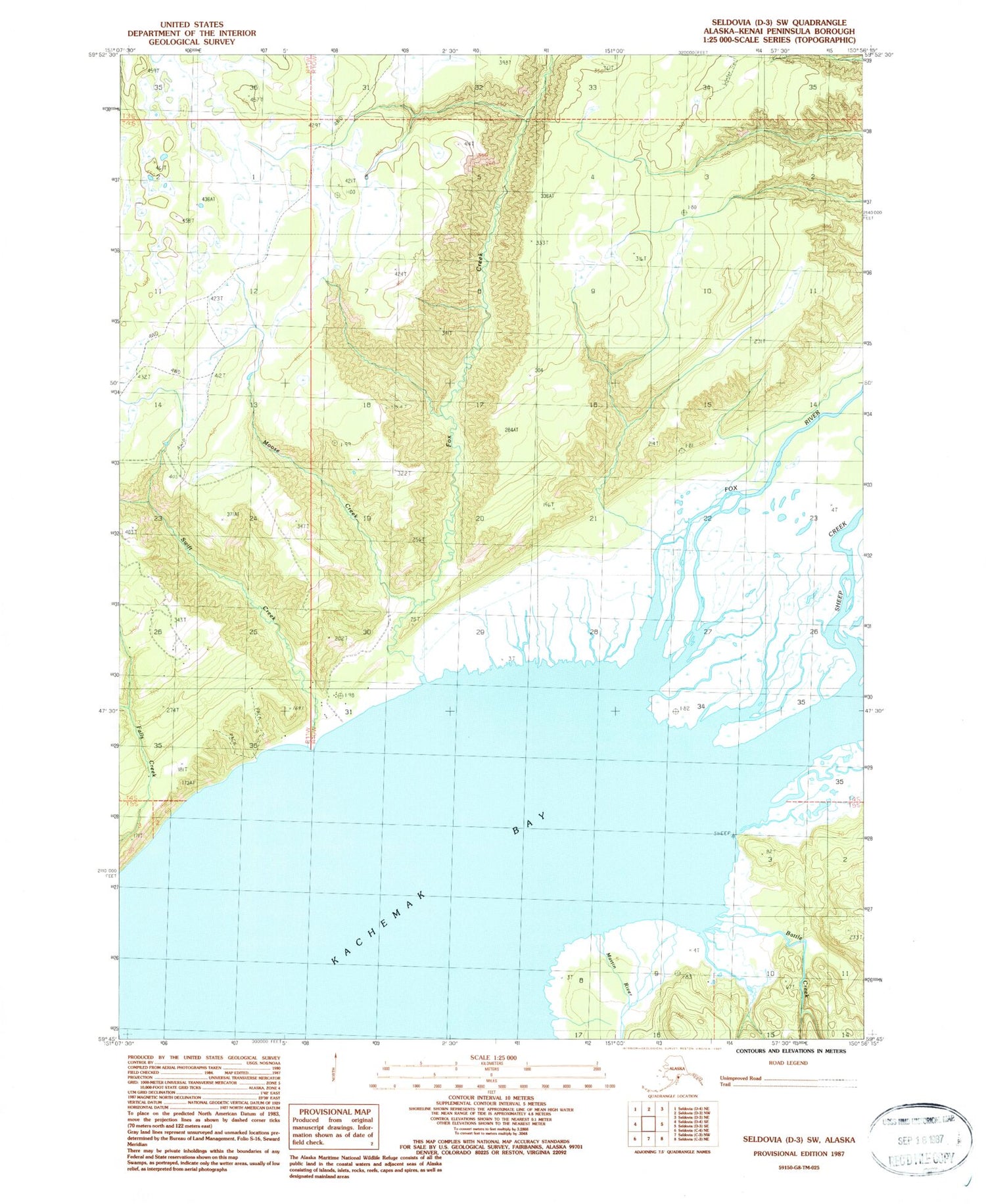 Classic USGS Seldovia D-3 SW Alaska 7.5'x7.5' Topo Map Image