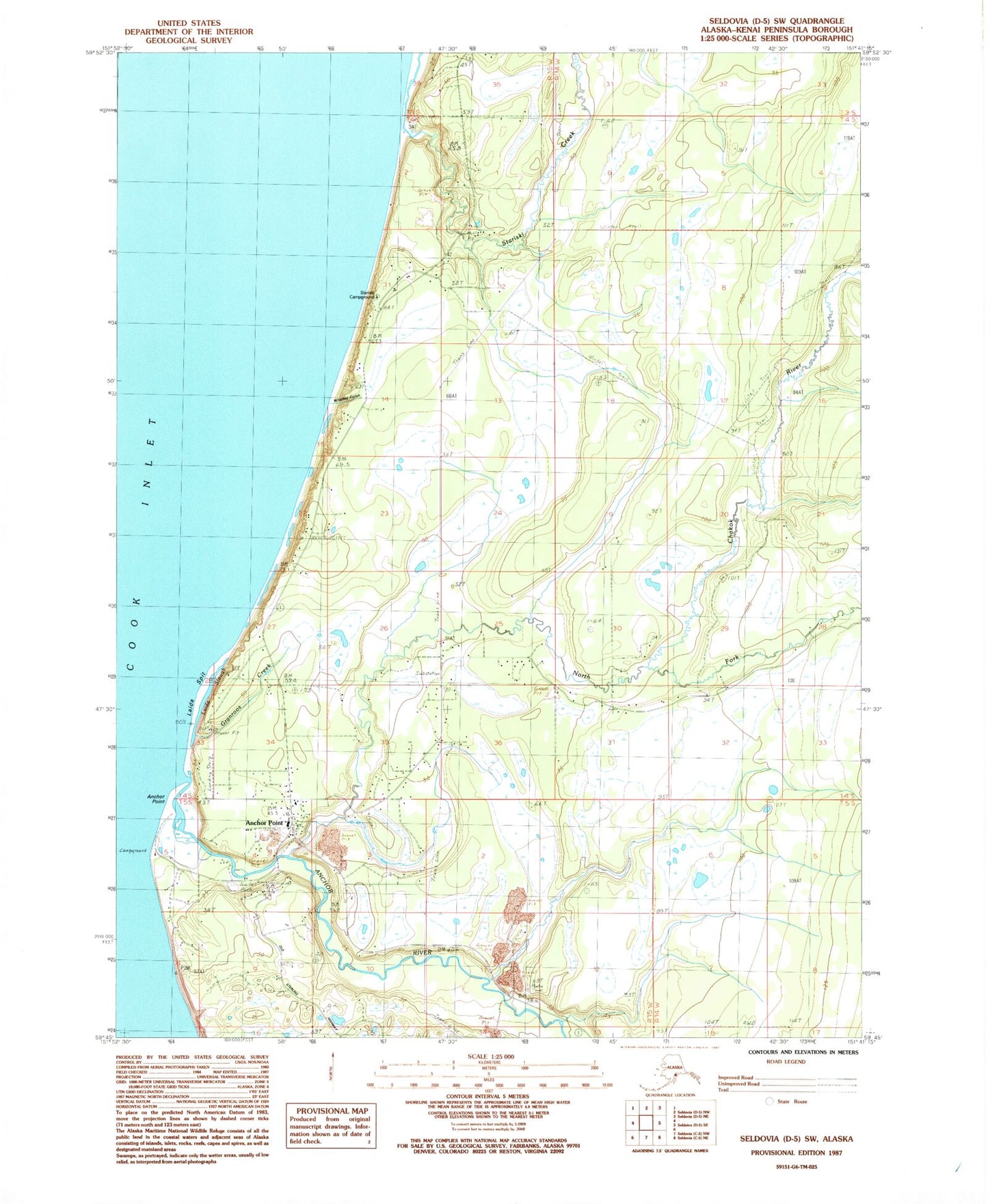 Classic USGS Seldovia D-5 SW Alaska 7.5'x7.5' Topo Map Image