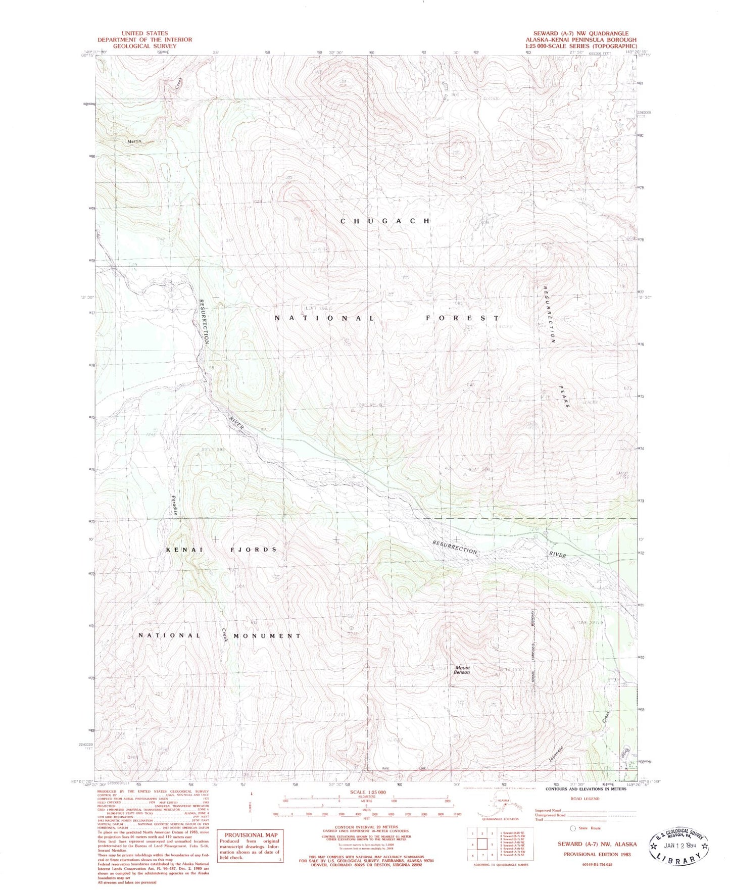 Classic USGS Seward A-7 NW Alaska 7.5'x7.5' Topo Map Image