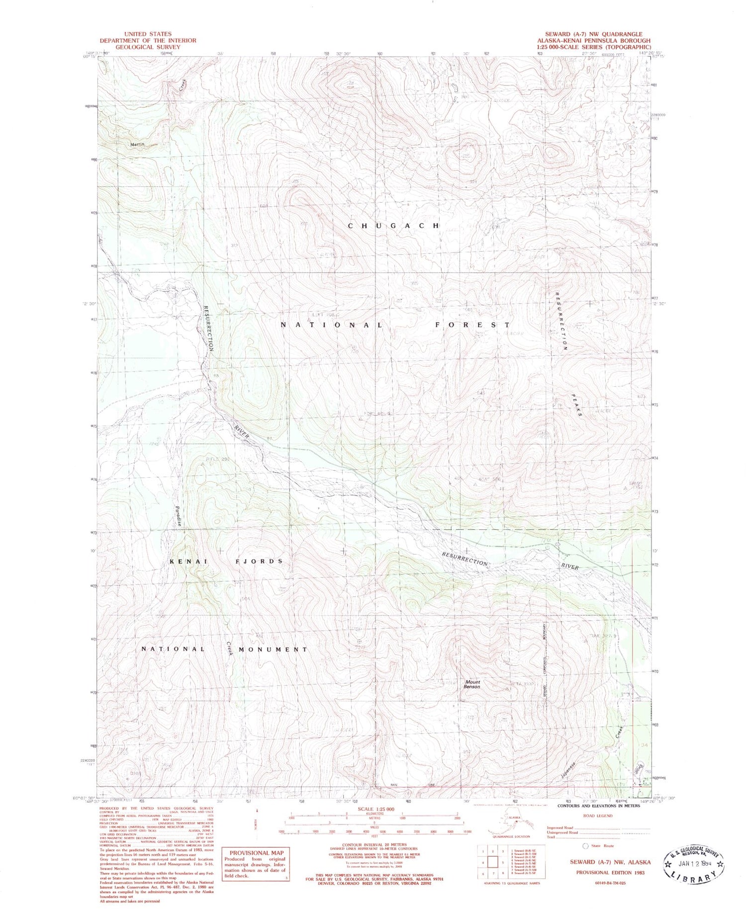Classic USGS Seward A-7 NW Alaska 7.5'x7.5' Topo Map Image